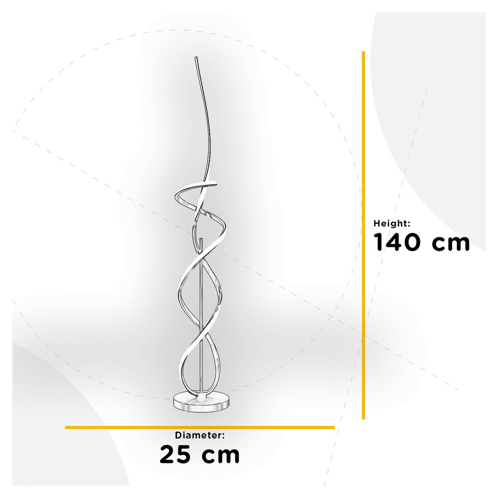 Lampe sur pied LED Kira, hauteur 140 cm, doré, métal, 4000K