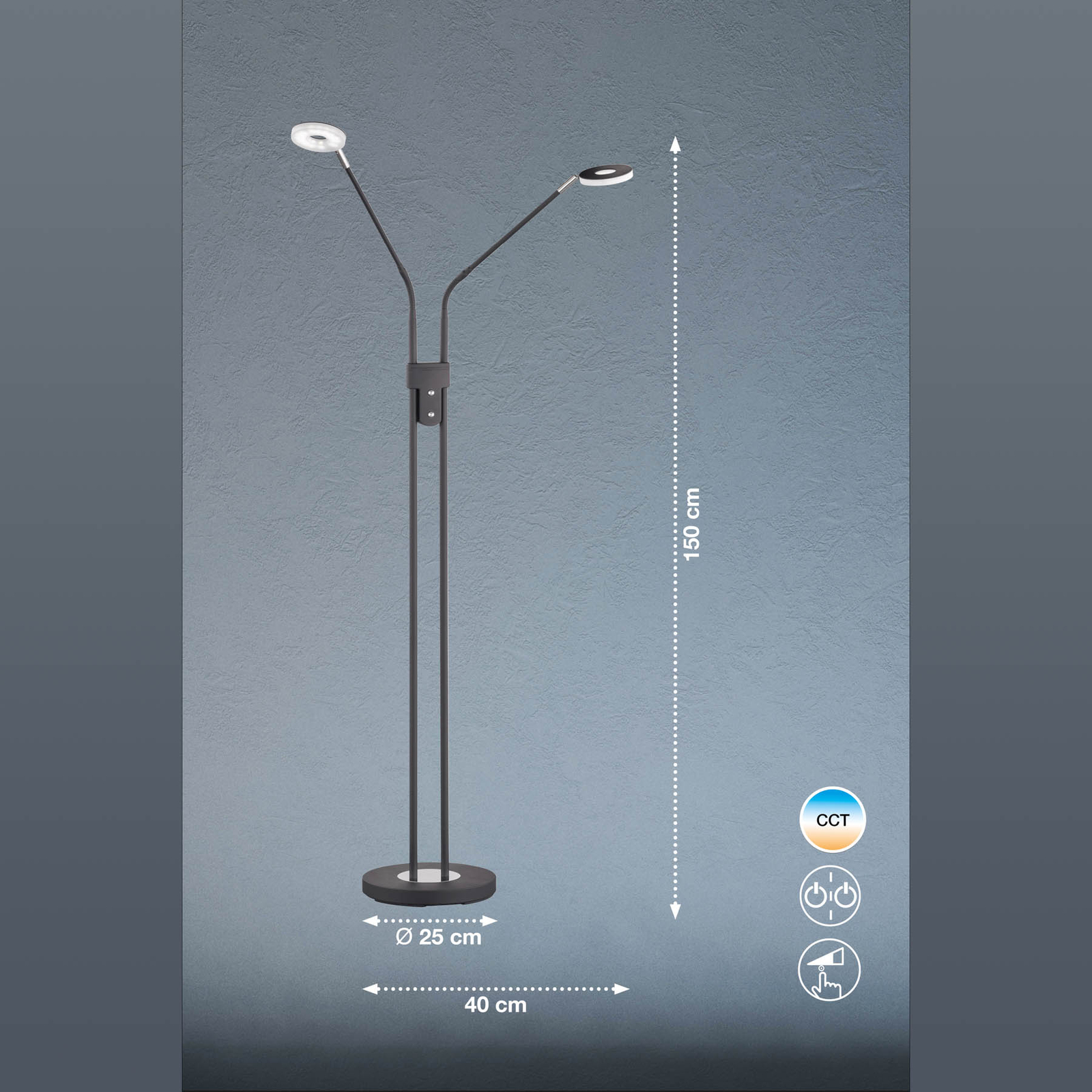 LED stojací lampa Dent stmívací, CCT, 2 x 6W černá