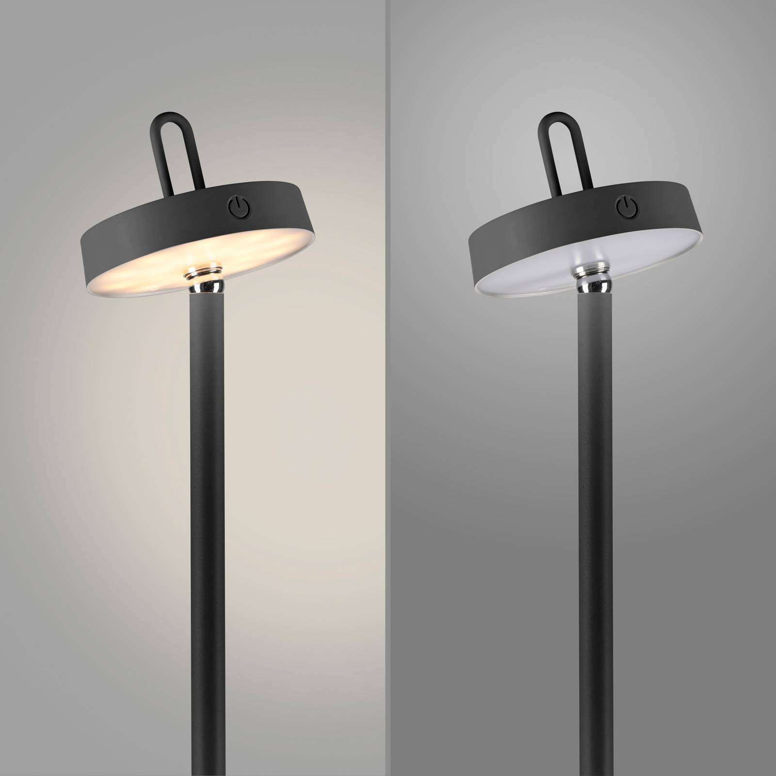 JUST LIGHT. Akumulatorowa lampa stojąca LED Amag, czarna, żelazo, IP44