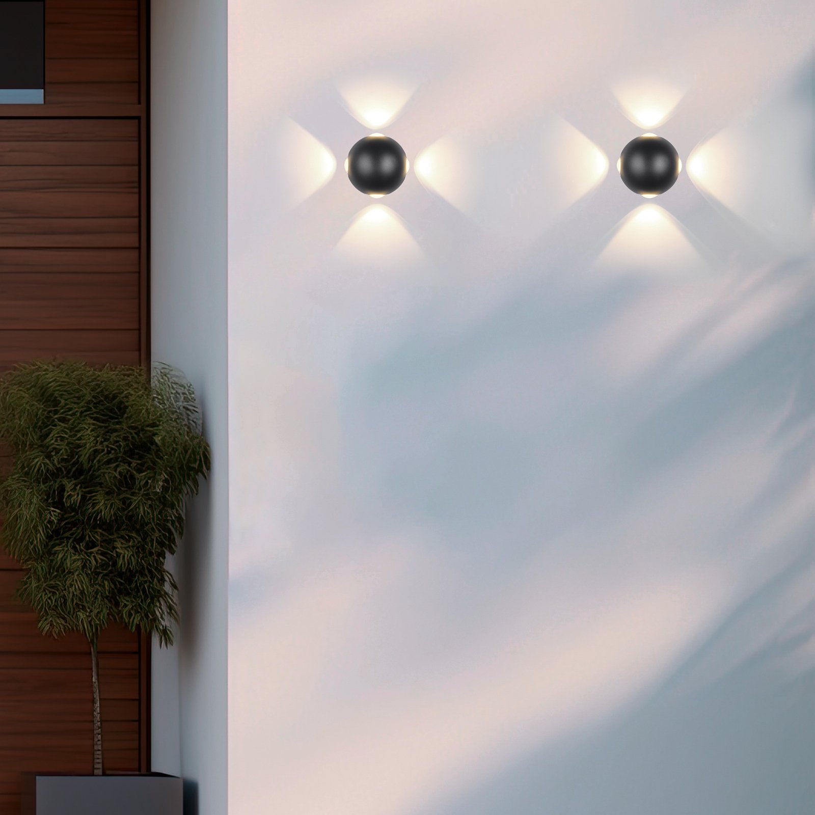 LED utendørs vegglampe Avisio, svart, 4-lys, halvsirkelformet