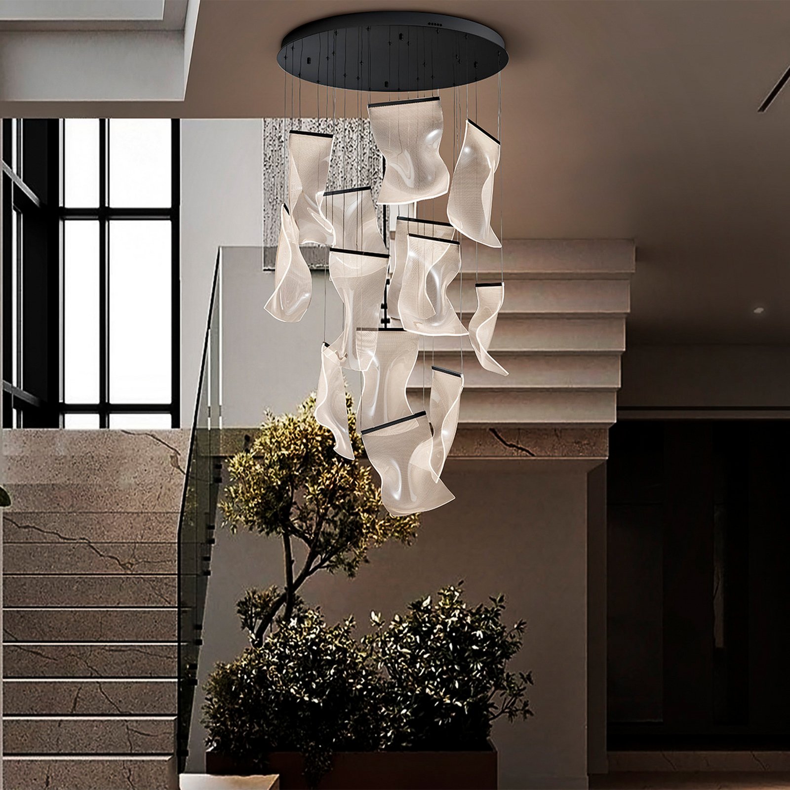 LED pendant light Velos II 13-fl., black, dimmable, plastic