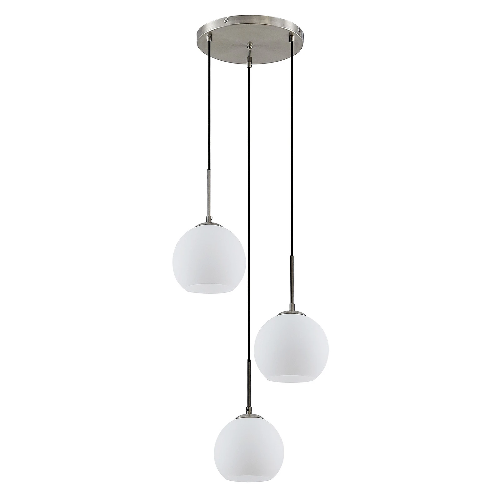 Lindby Hängelampe Jurian, Ø 32 cm, 3-flg., nickel/opal, Glas