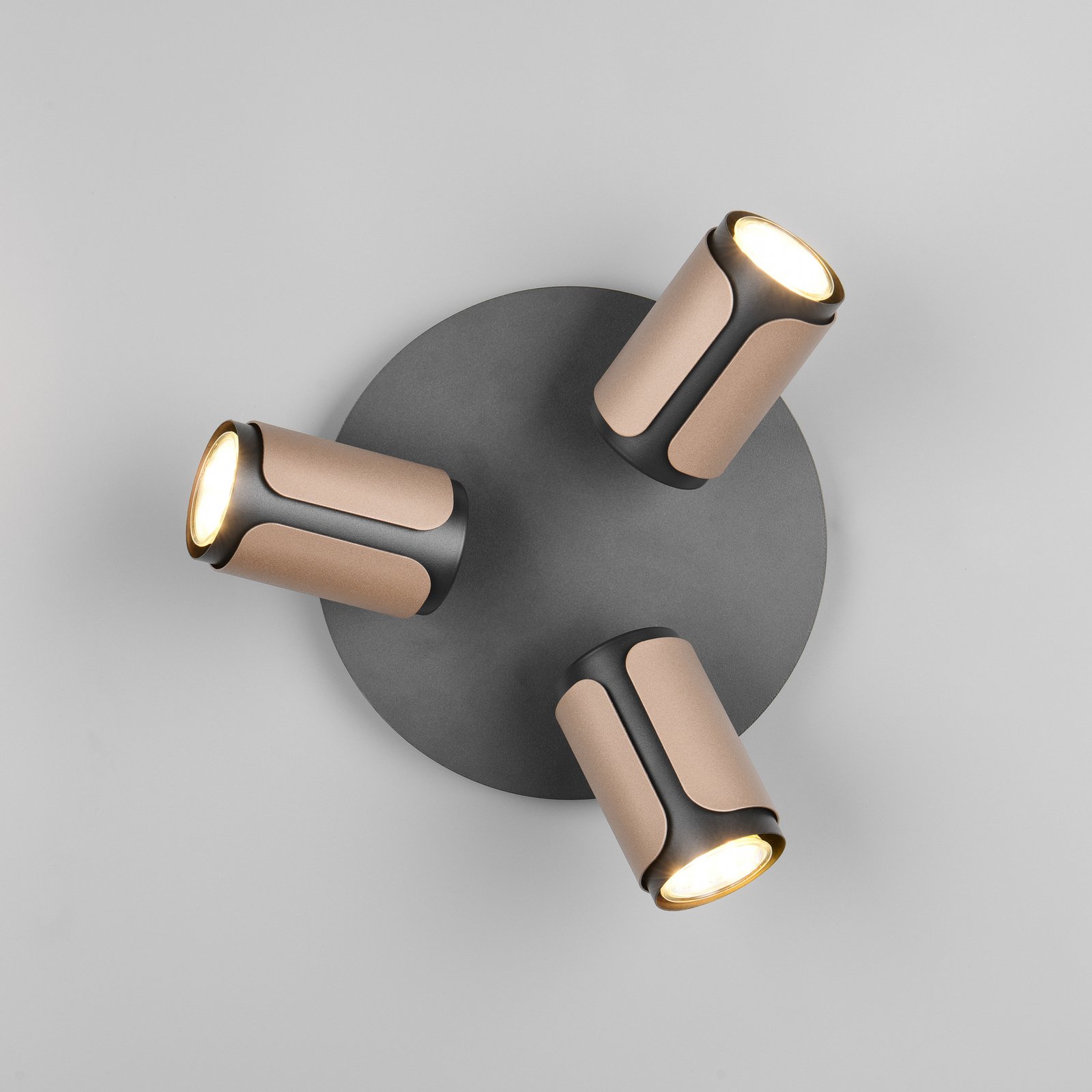 Ceiling spotlight Gillan, coffee, 3-bulb, round, metal, GU10