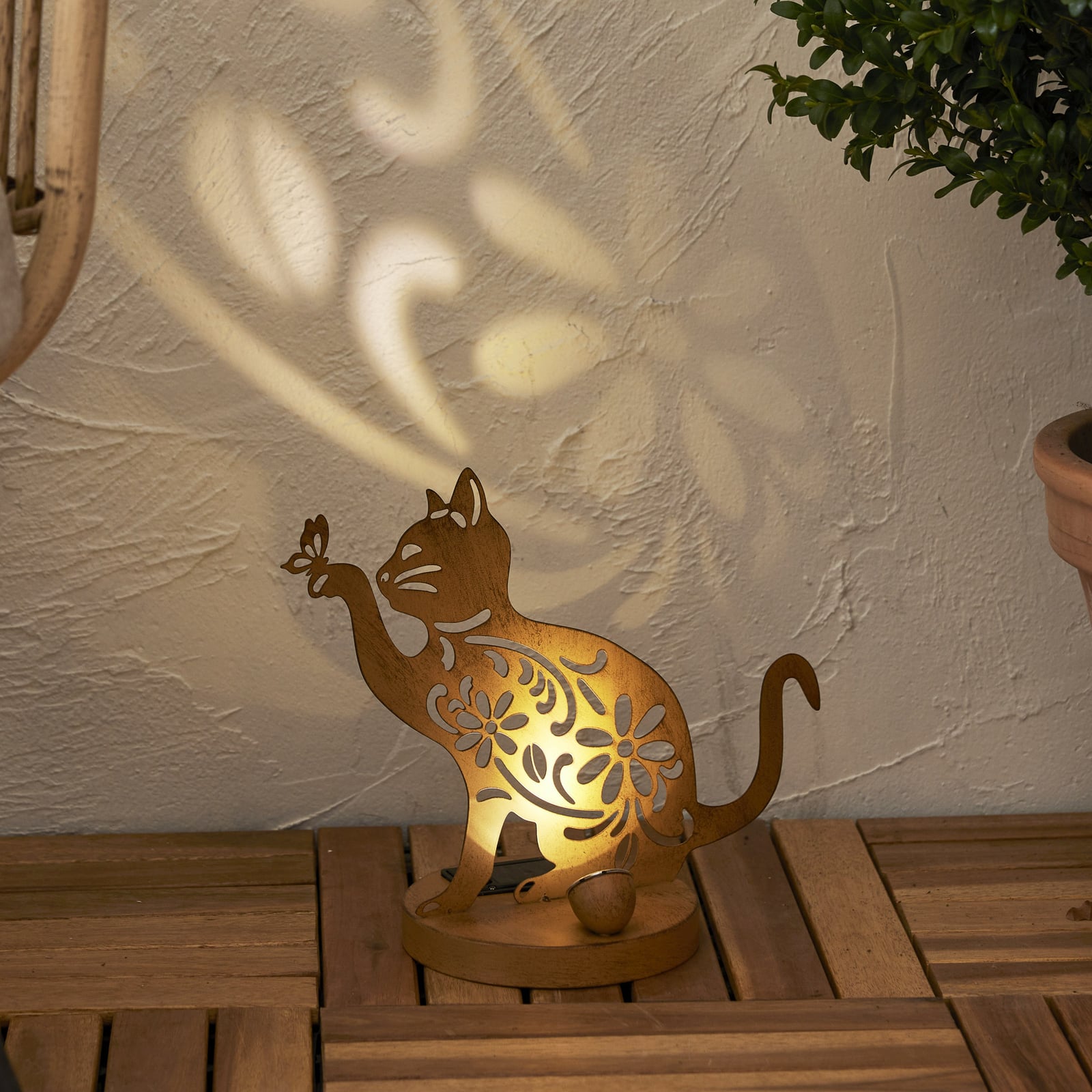 Oxicat LED solar decorative lamp, height 30 cm, rust-coloured, IP44
