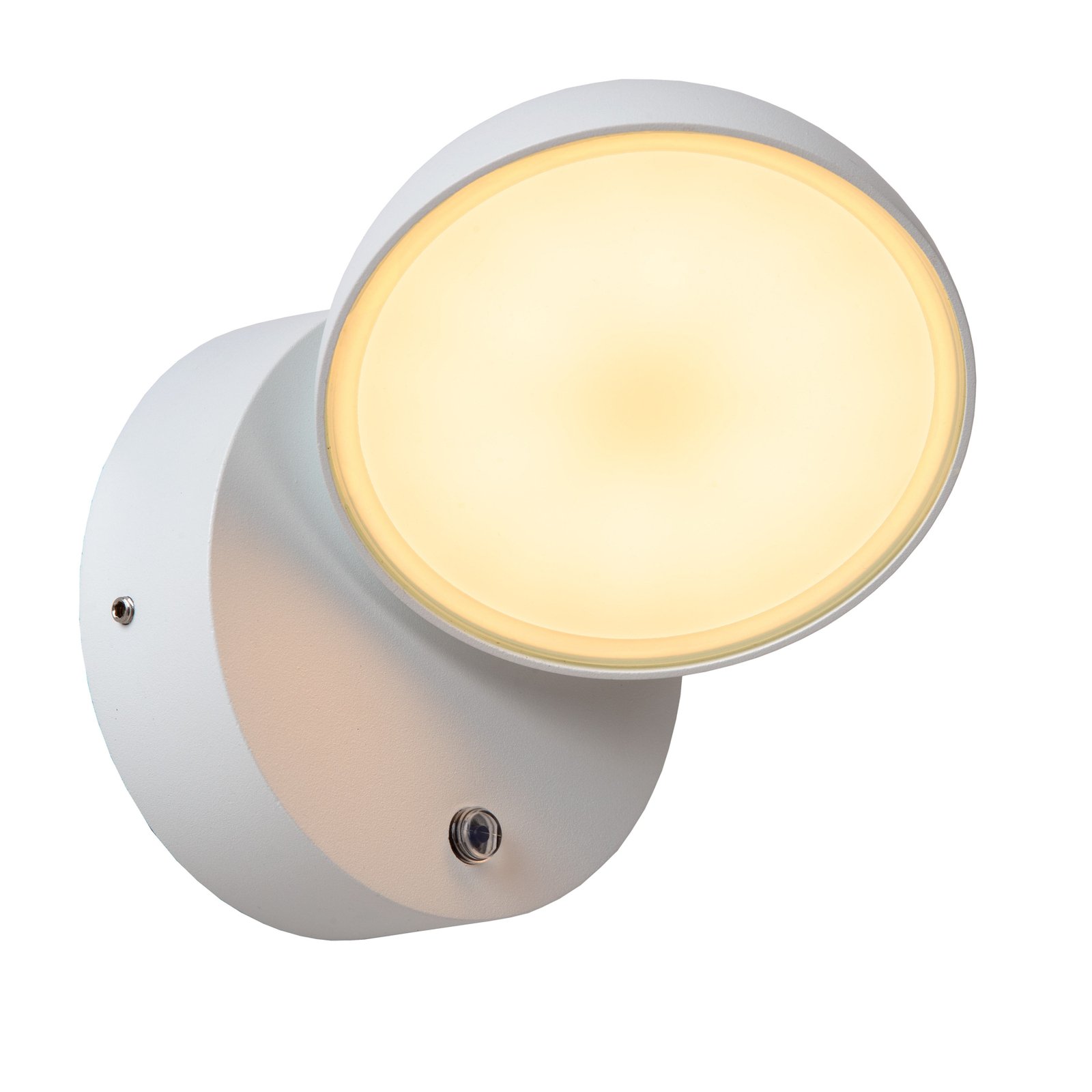 Finn LED wall light, white, metal, IP54, day/night sensor