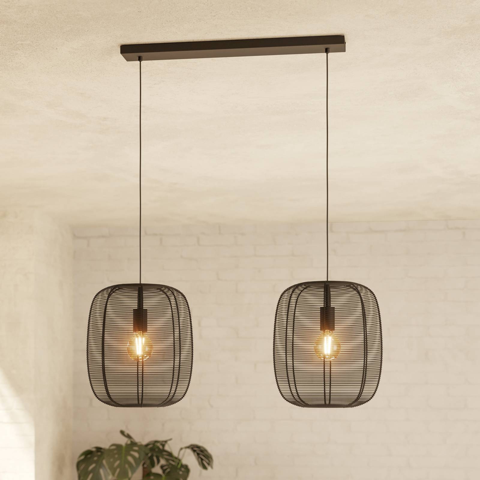 Hängeleuchte Rinroe, Länge 90 cm, schwarz, 2-flg., Stahl günstig online kaufen