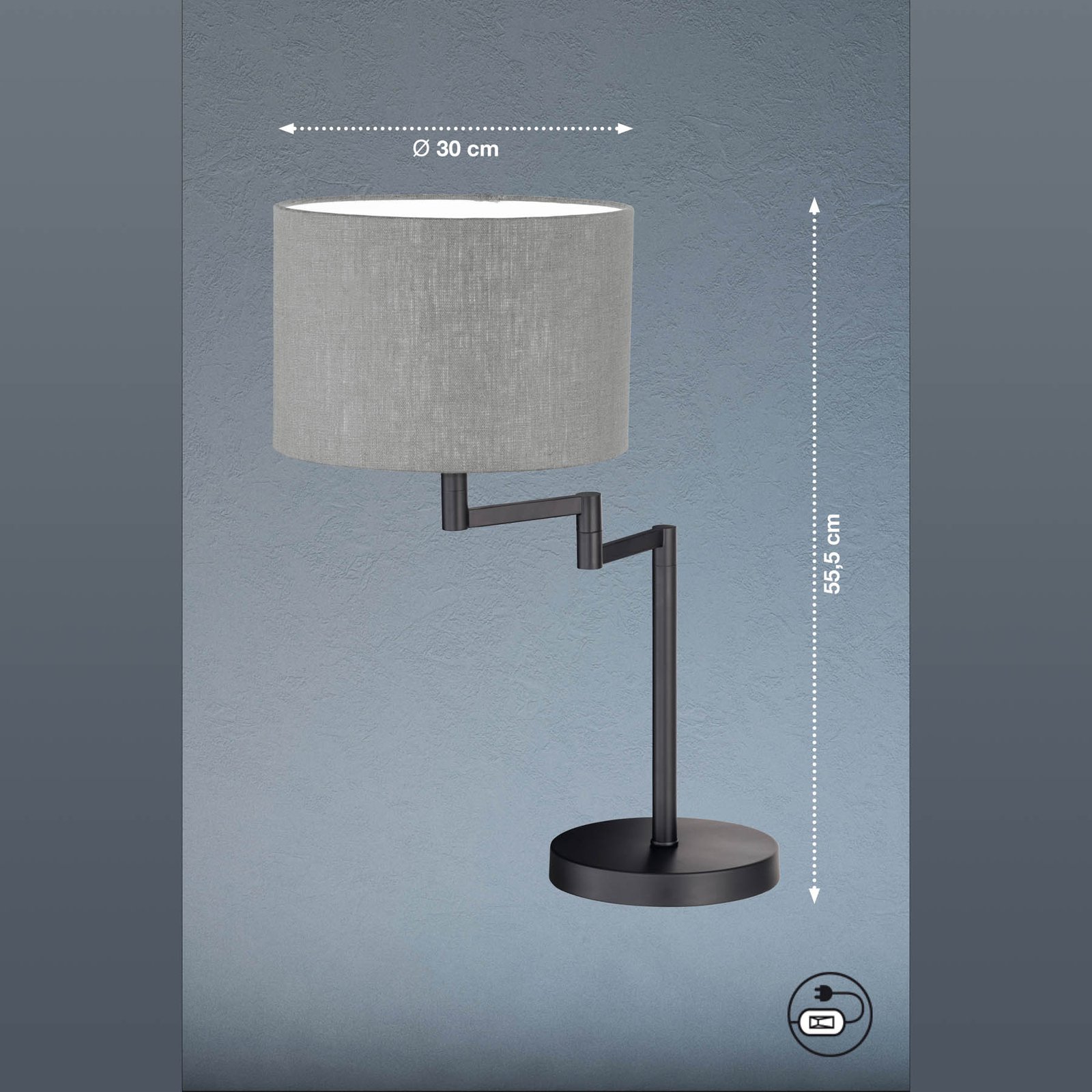 Rota table lamp with grey linen lampshade