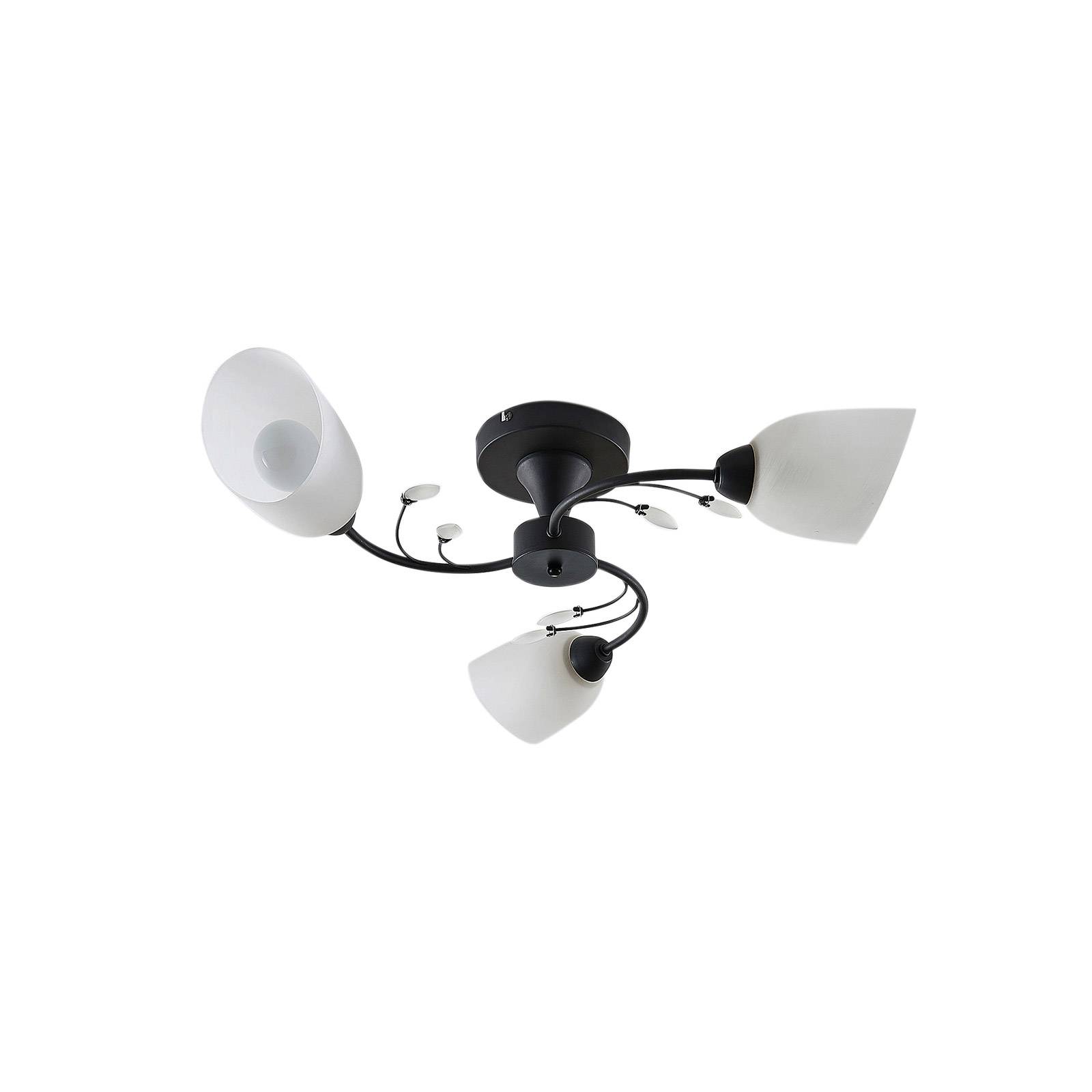 Lindby Amgad ceiling lamp, 3-bulb, for Living / Dining Room, glass, steel, E27, 60 W, H: 16.5 cm
