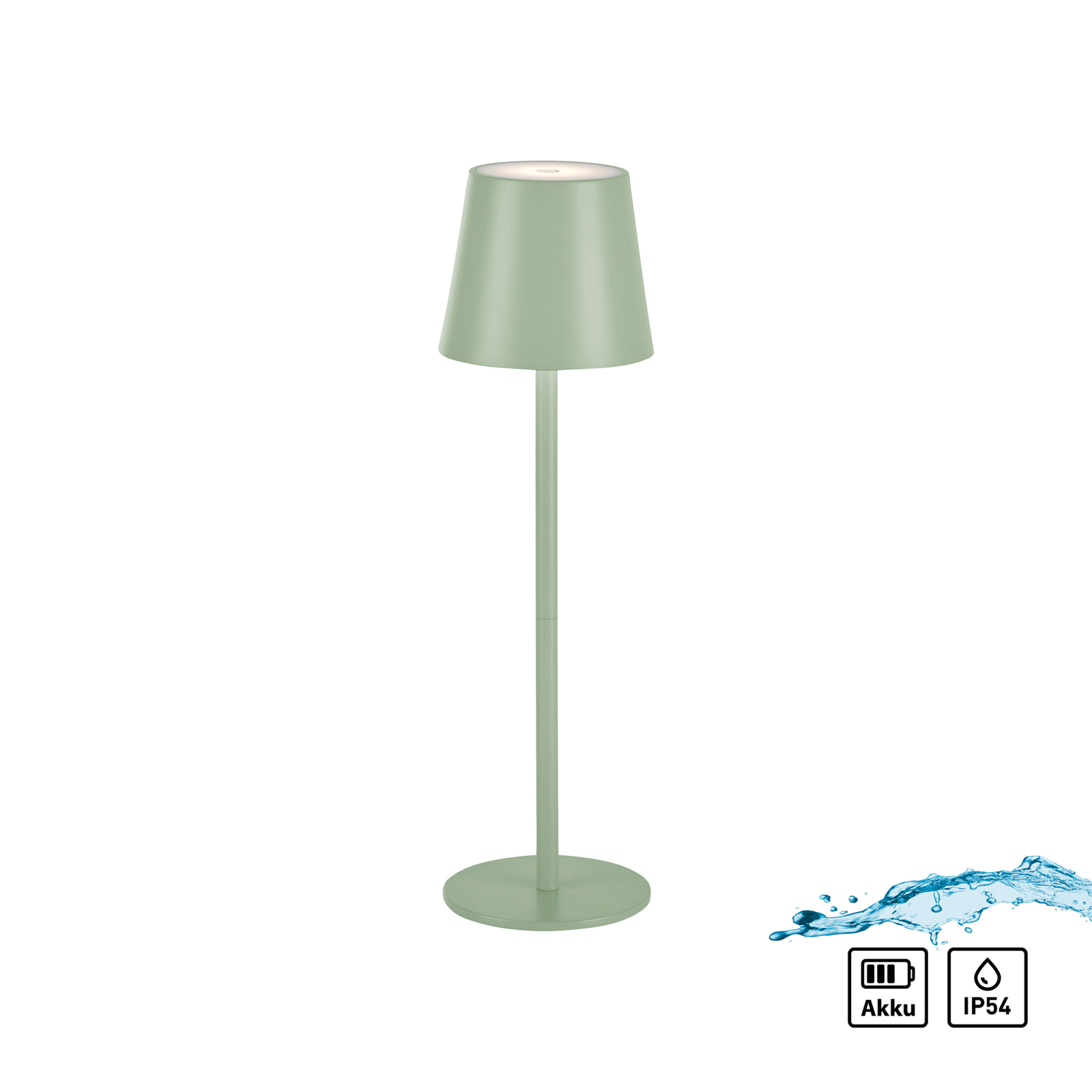 JUST LIGHT. Euria lampa stołowa LED z akumulatorem, zielona, żelazo, IP54