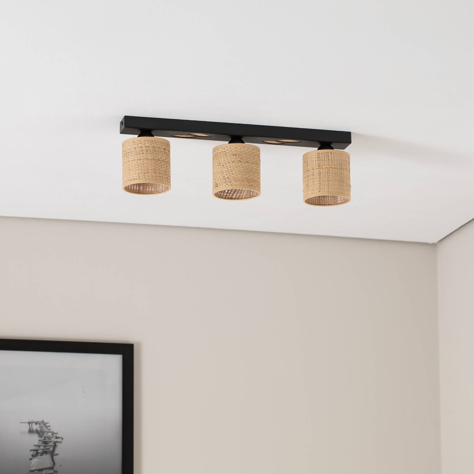 Lampa sufitowa Adeline rattan 3-pkt. długa