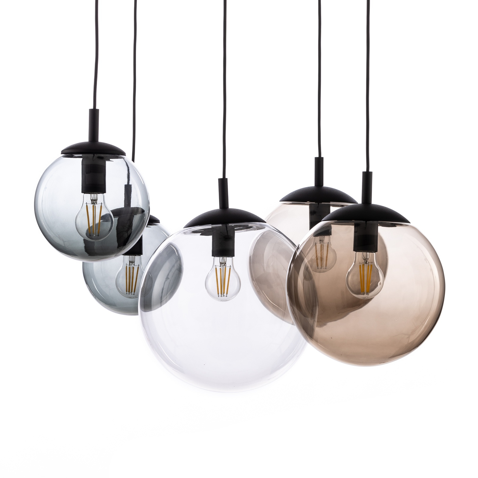 Esme pendant light, glass, multicoloured, 5-bulb, decentralised
