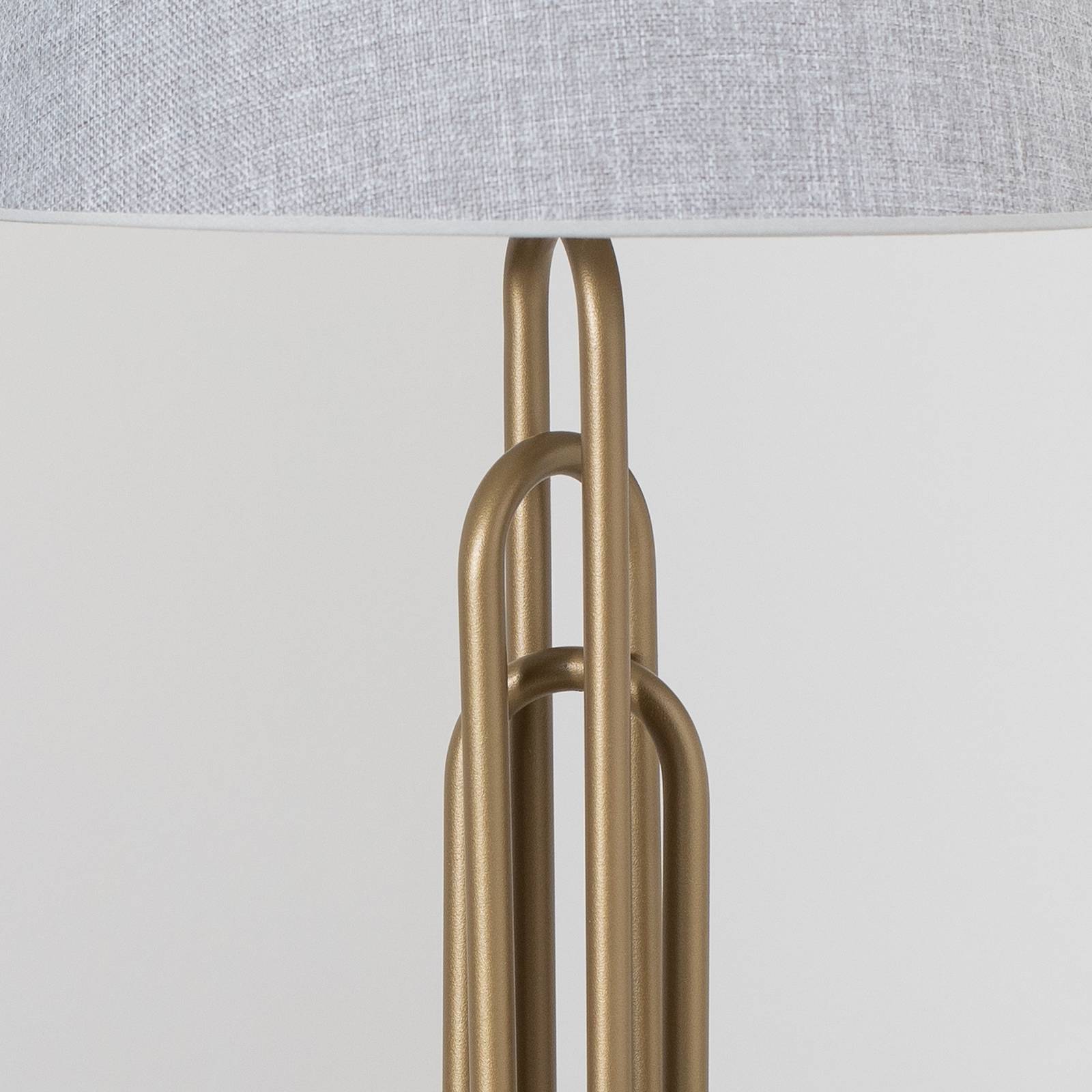 Lampa stołowa Lazar, szaro-złota antyczna, wysokość 65 cm, tekstylia/metal