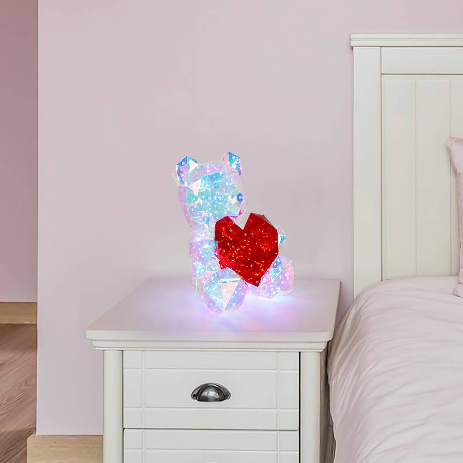 Lampa stołowa dziecięca LED Miś Brondar, czerwona, wysokość 32 cm