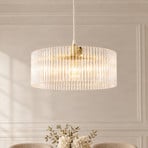 Candeeiro suspenso Lucande Meritt, latão/transparente, Ø 40 cm, vidro