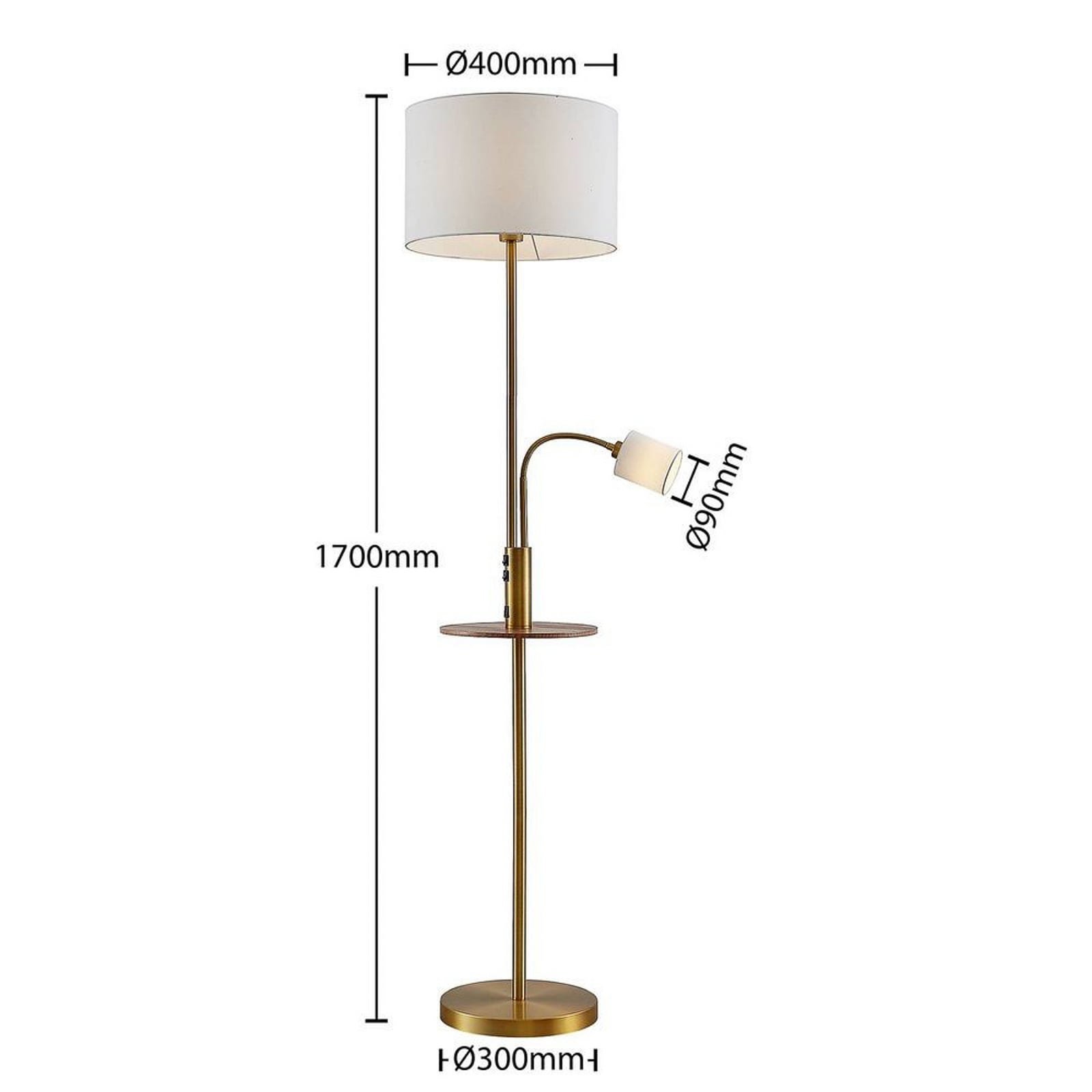 Lindby Lampadaire Aovan, couleur bronze, tablette, port USB