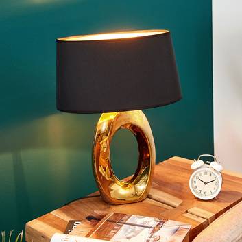 Quina table lamp with textile shade, gold/black
