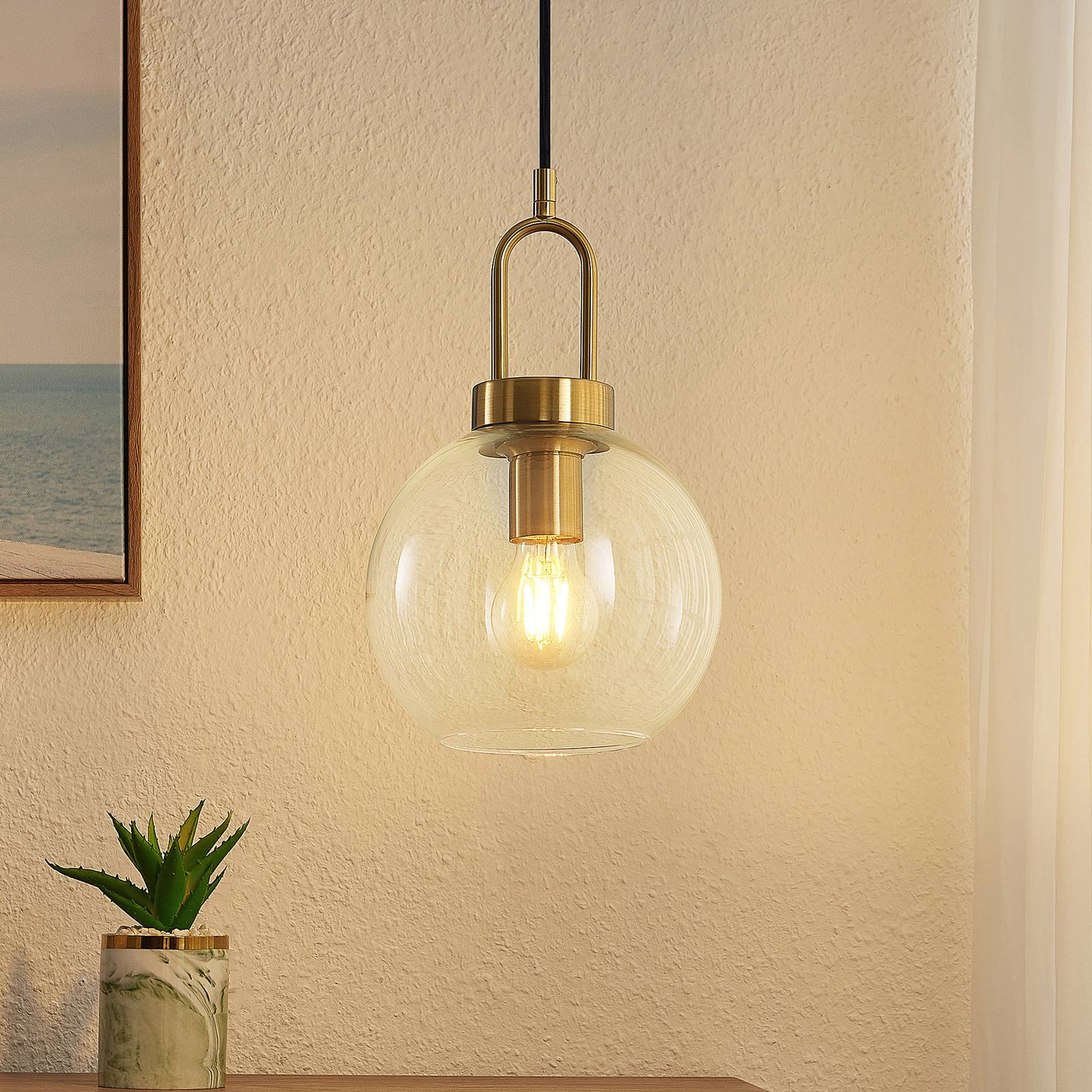 Lucande Nalian hængelampe med glasskærm, klar