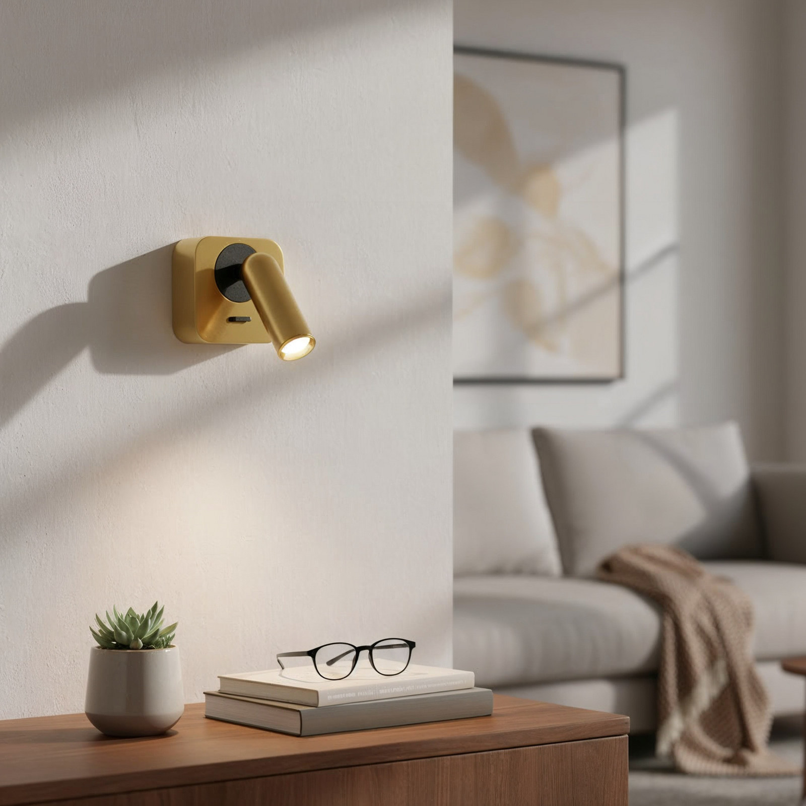 Ideal Lux LED-Wandstrahler Bean, χρώμα ορείχαλκου, πλάτος 7 cm