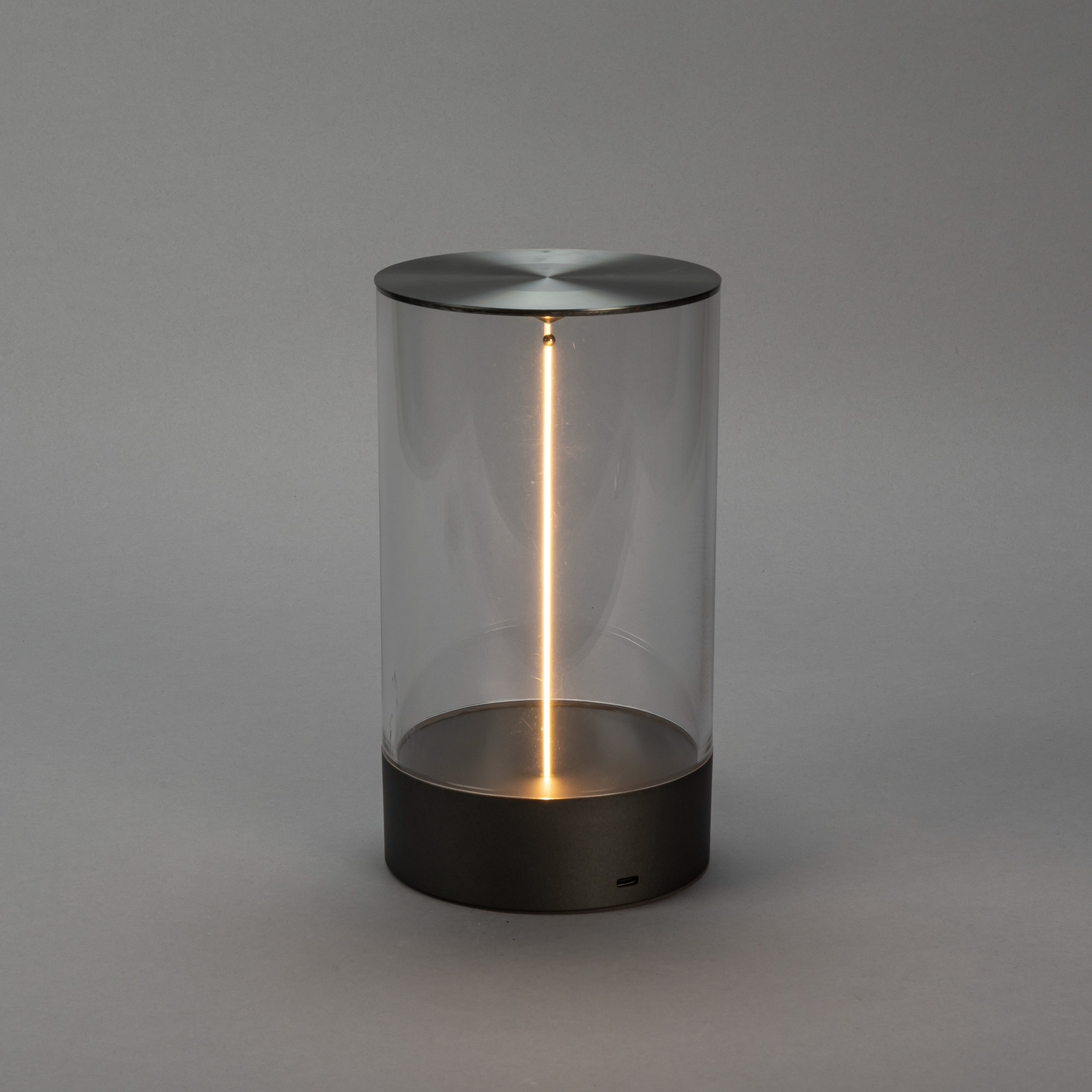 LED tafellamp Edison, hoogte 23 cm, grijs/helder, IP54 LED tafellamp Edison, hoogte 23 cm, grijs/helder, IP54