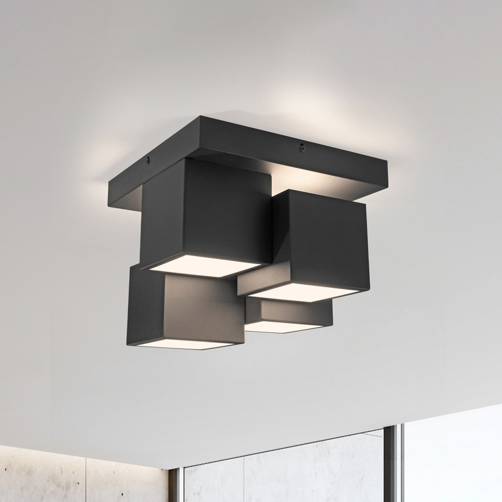 JUST LIGHT. Plafondlamp Tetris, ijzer, 3000 K, zwart