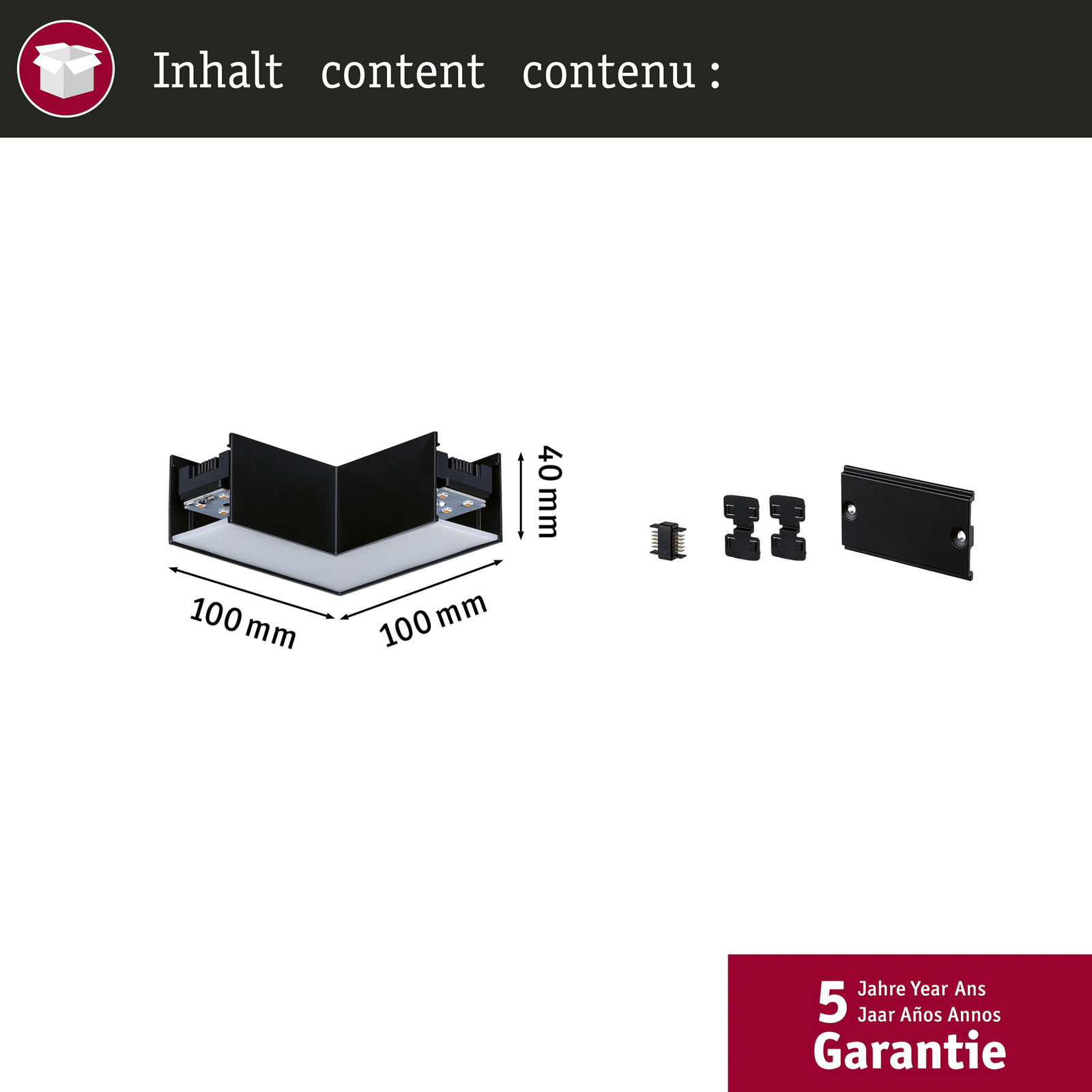 Paulmann LED gaismas sloksne Linion, melna, 90° stūris, 3000 K