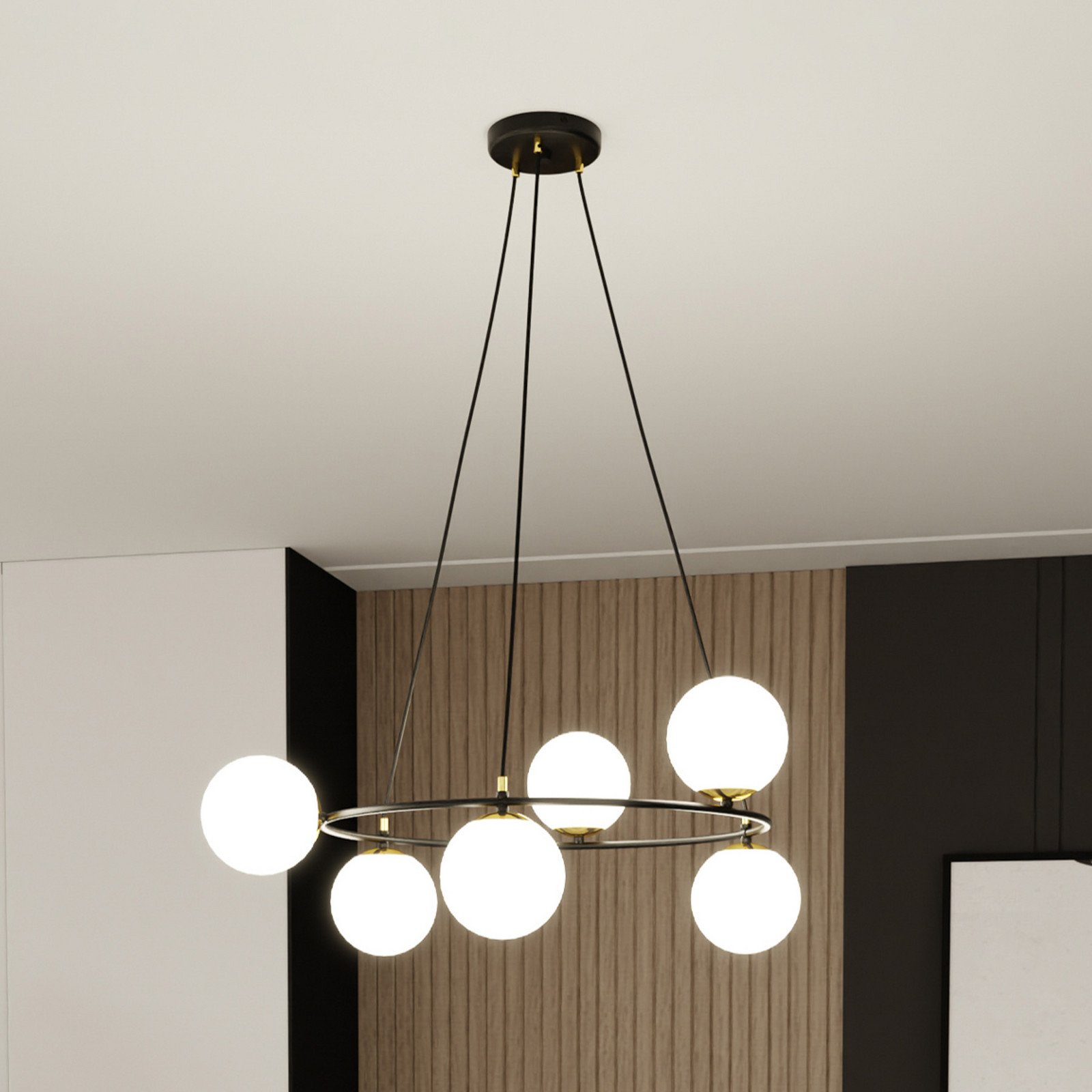 Euluna Lampă suspendată Glassy 6 becuri rotundă sticlă opală - Camera de zi / sufragerie - Modern - negru alb opal