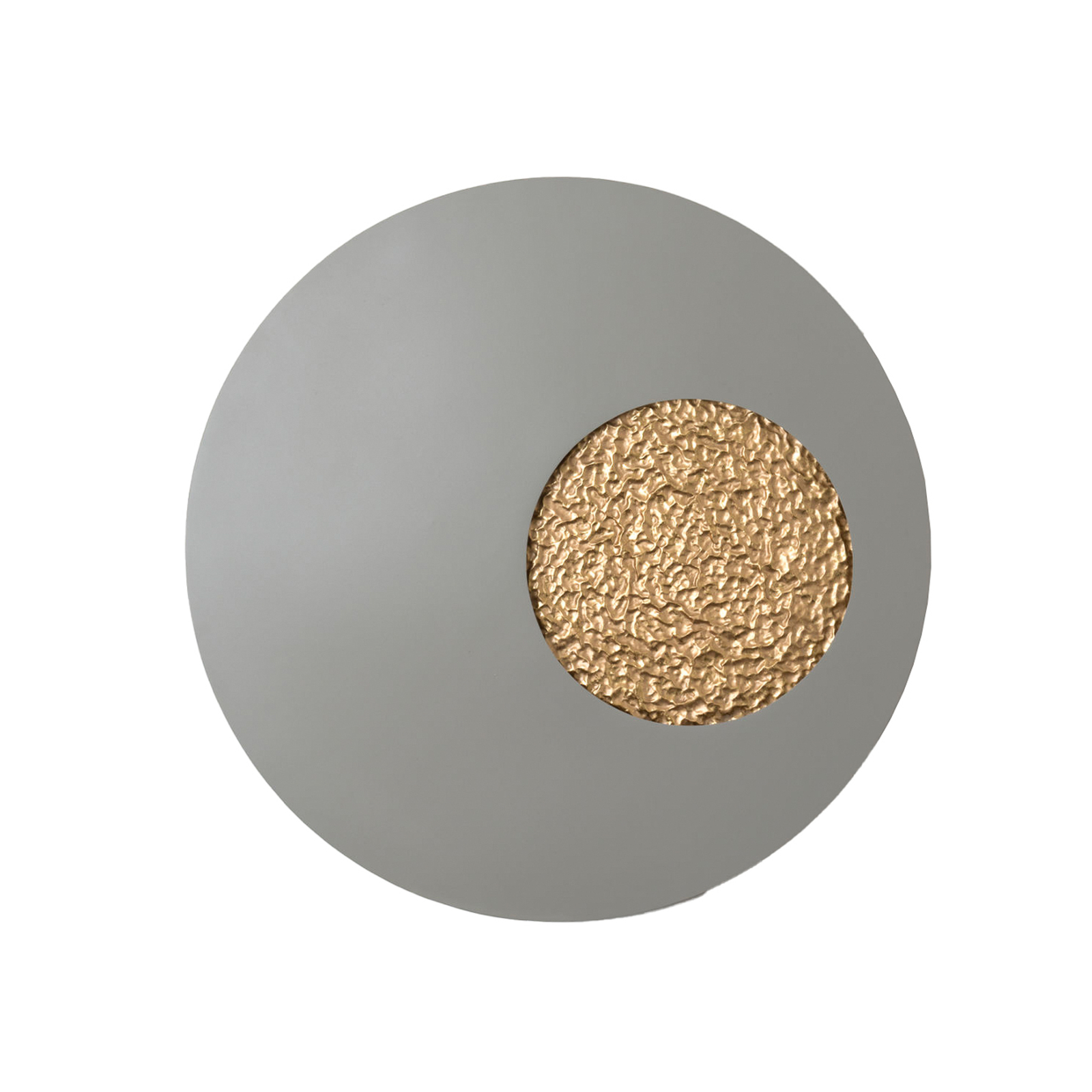 LED wall light Luna, grey/gold, Ø 80 cm, iron