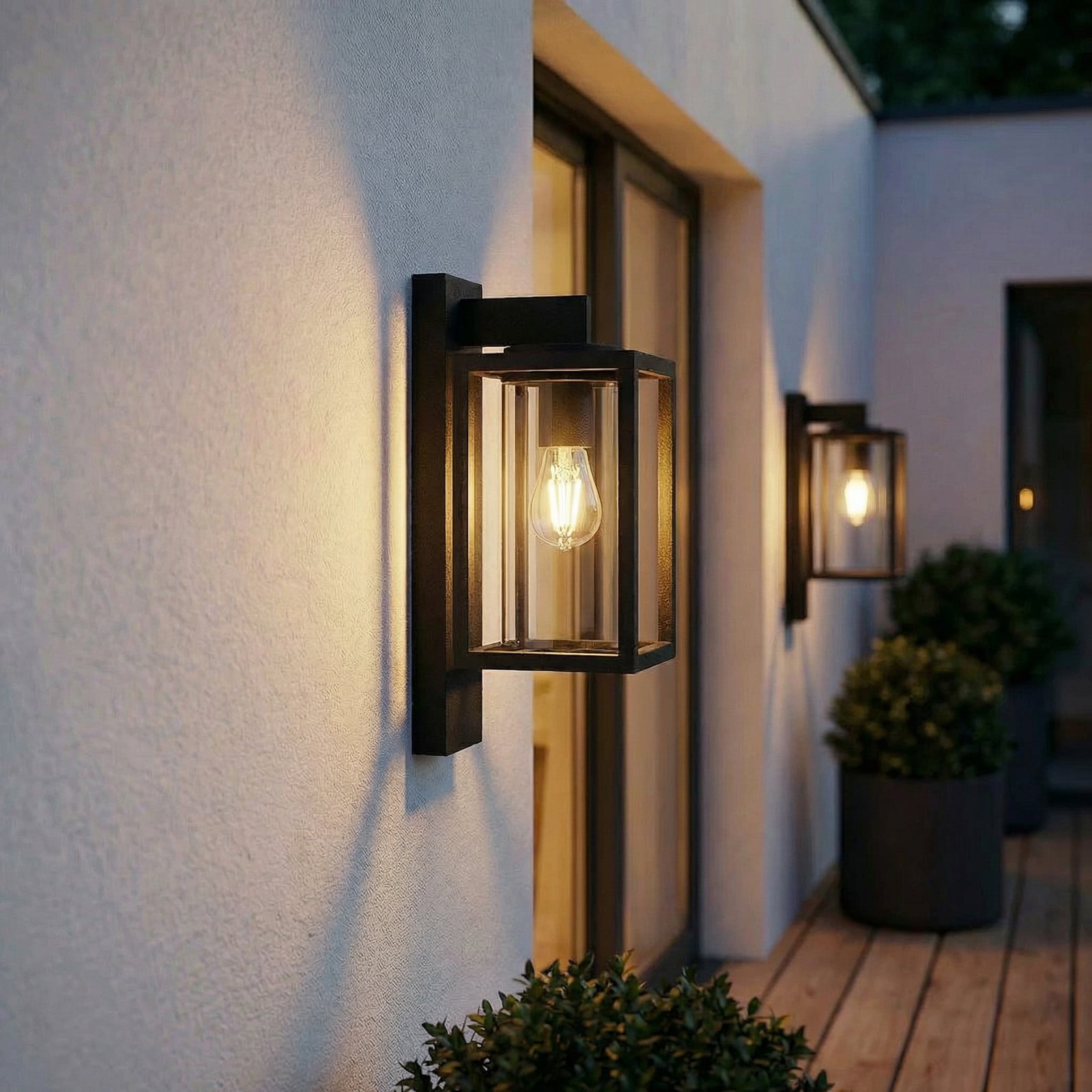 Lucande Außenwandlampe Ferda, 2er-Set, anthrazit, IP44 - Terrasse - Modern - Aluminium - Einflammig
