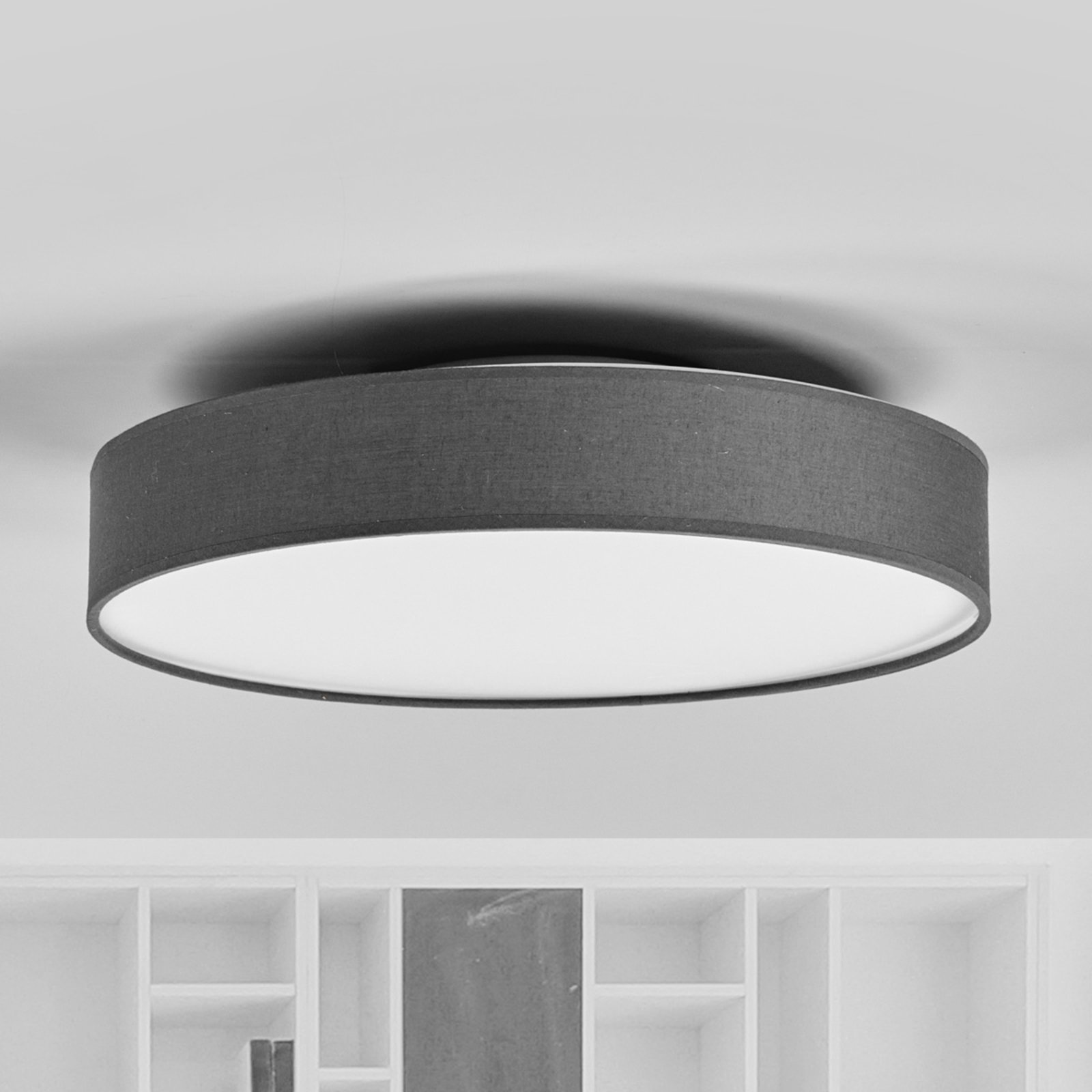 LED textilní stropní lampa Saira, 40 cm, šedá