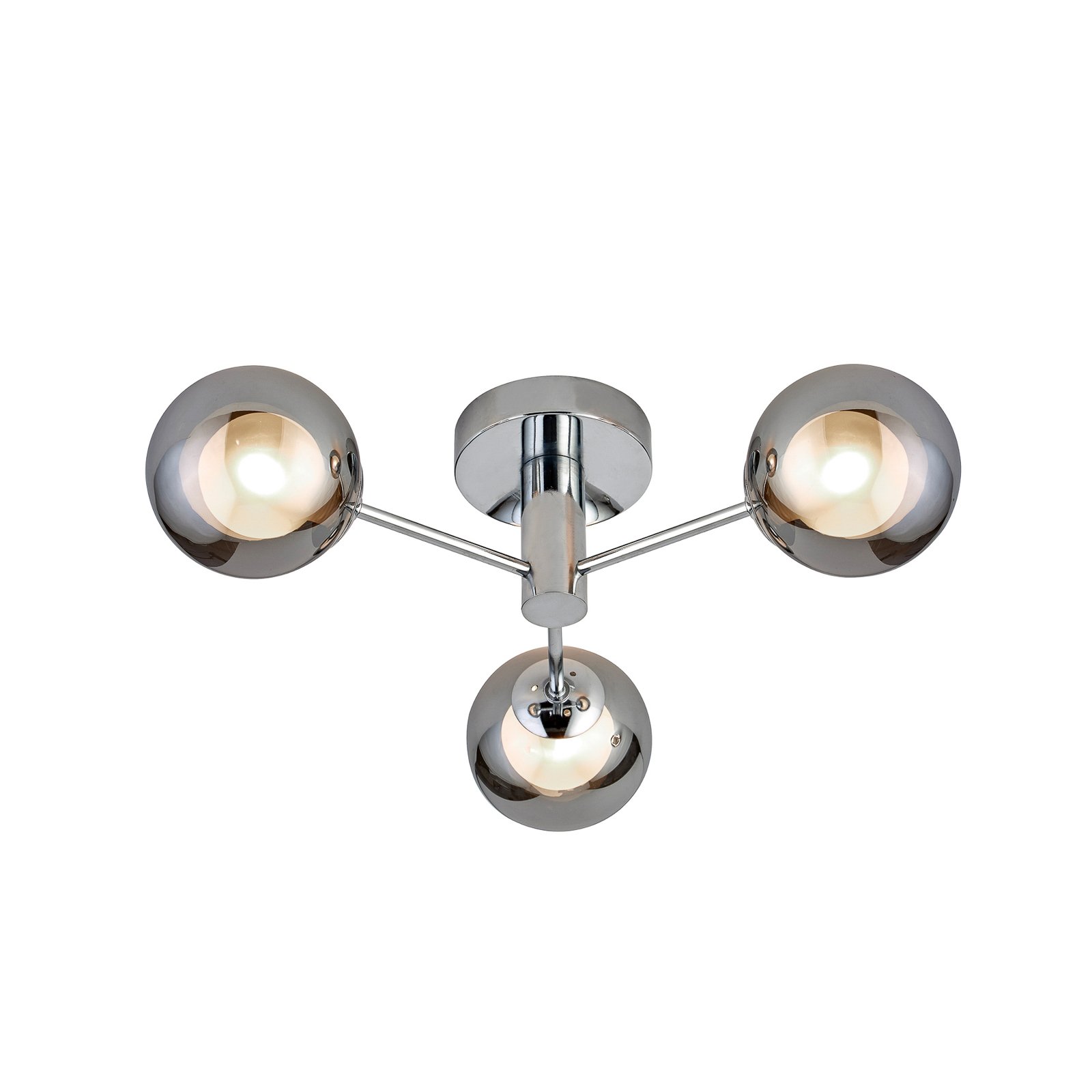 Oscar ceiling light, chrome/smoke-coloured, glass, 3-bulb, G9