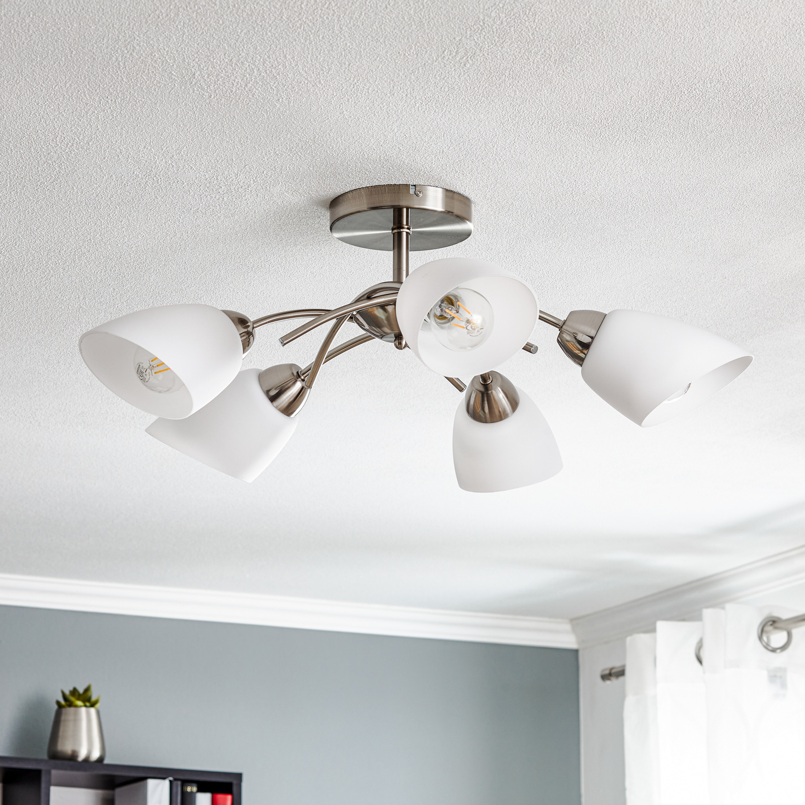 Varietta ceiling lamp, glass, nickel, 5-bulb