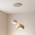 Lampada a sospensione Lora, beige, larghezza 70 cm, a 2 luci, in fibra di