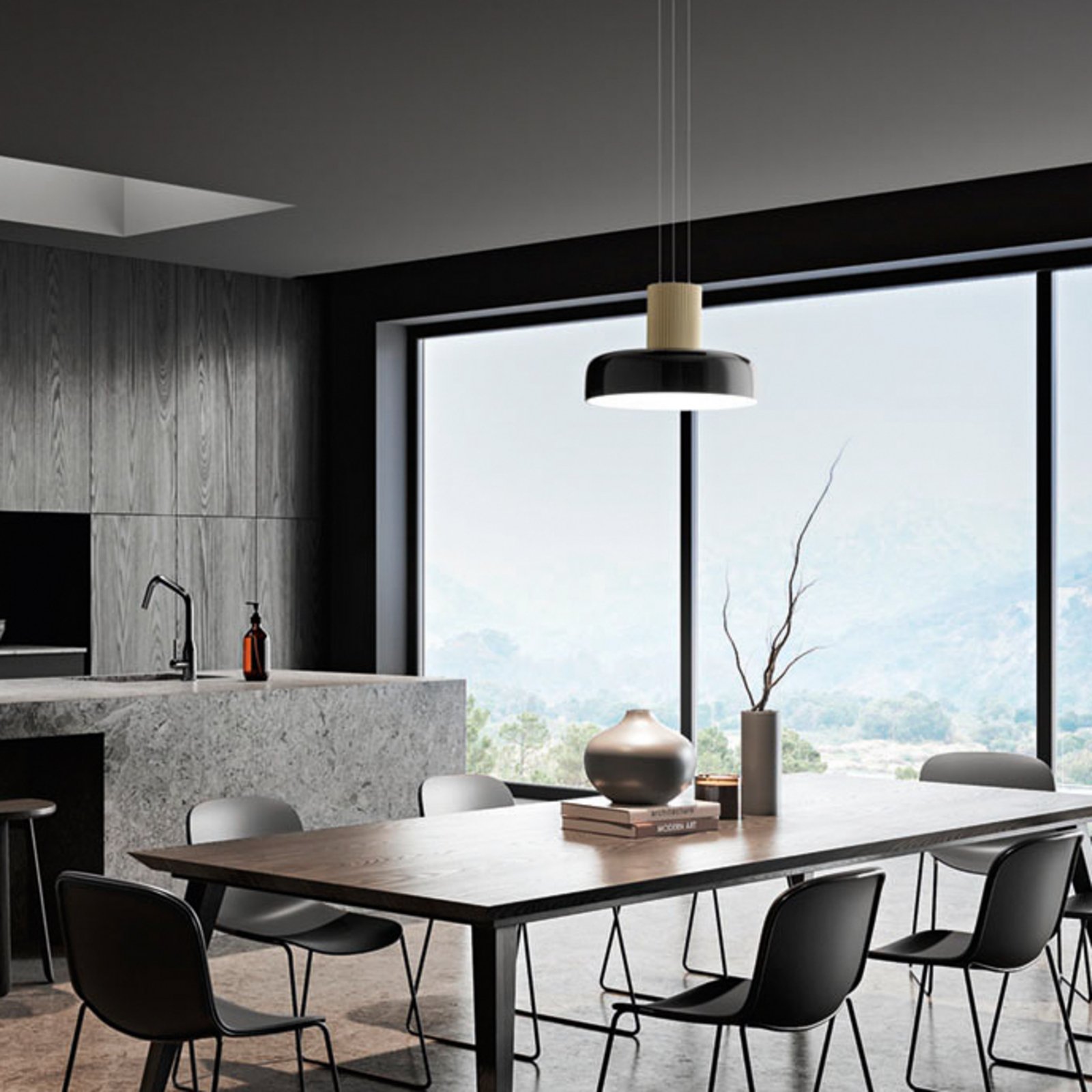 LED pendant light Lunar, black/gold, glass, CCT, dimmable
