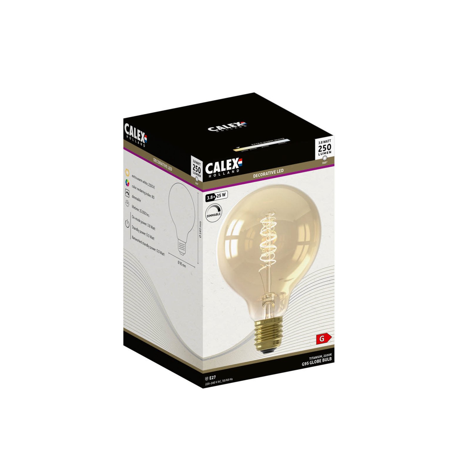 Calex E27 G95 3,8W LED-Filament Flex 821 gold dim