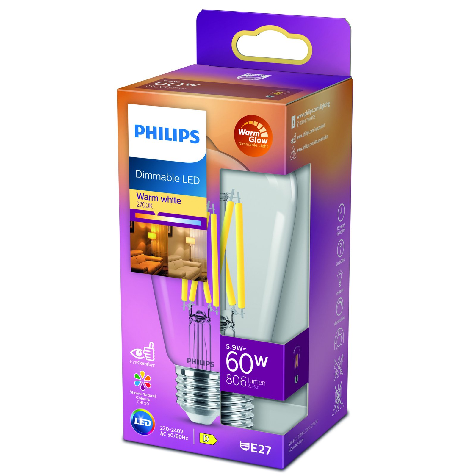 Bombilla LED LED 7W (806lm) SRT64 Regulable E27 - Phlips