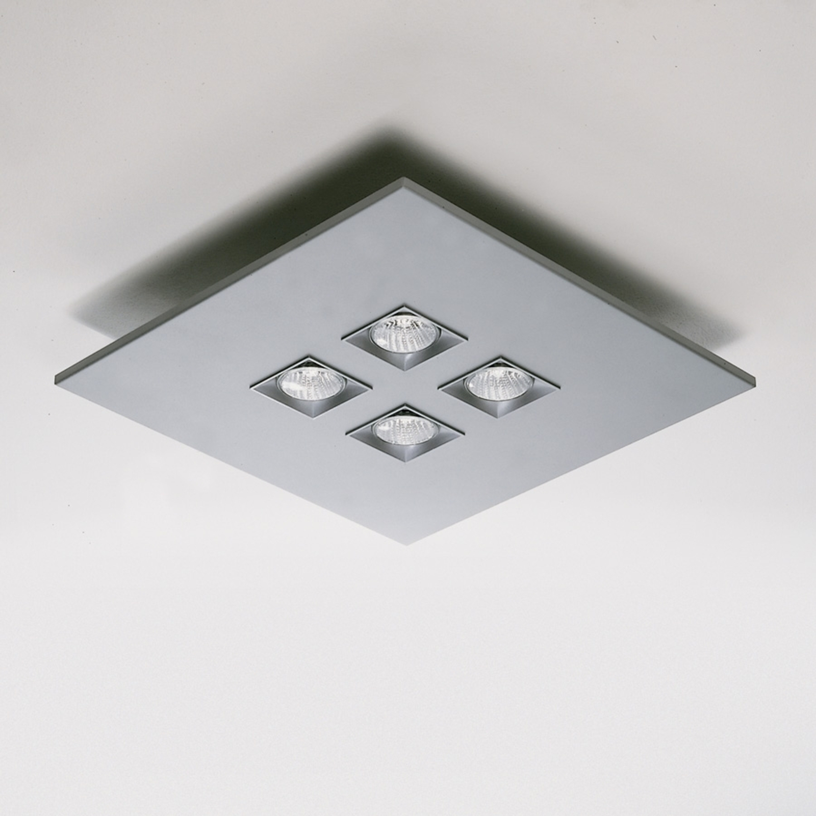 Milan Four-bulb ceiling light Polifemo, metallic grey, for Living / Dining Room, steel, GU10, 75 W, energy efficiency: A++, L: 45 cm, W: 45 cm, H: 7.6 cm