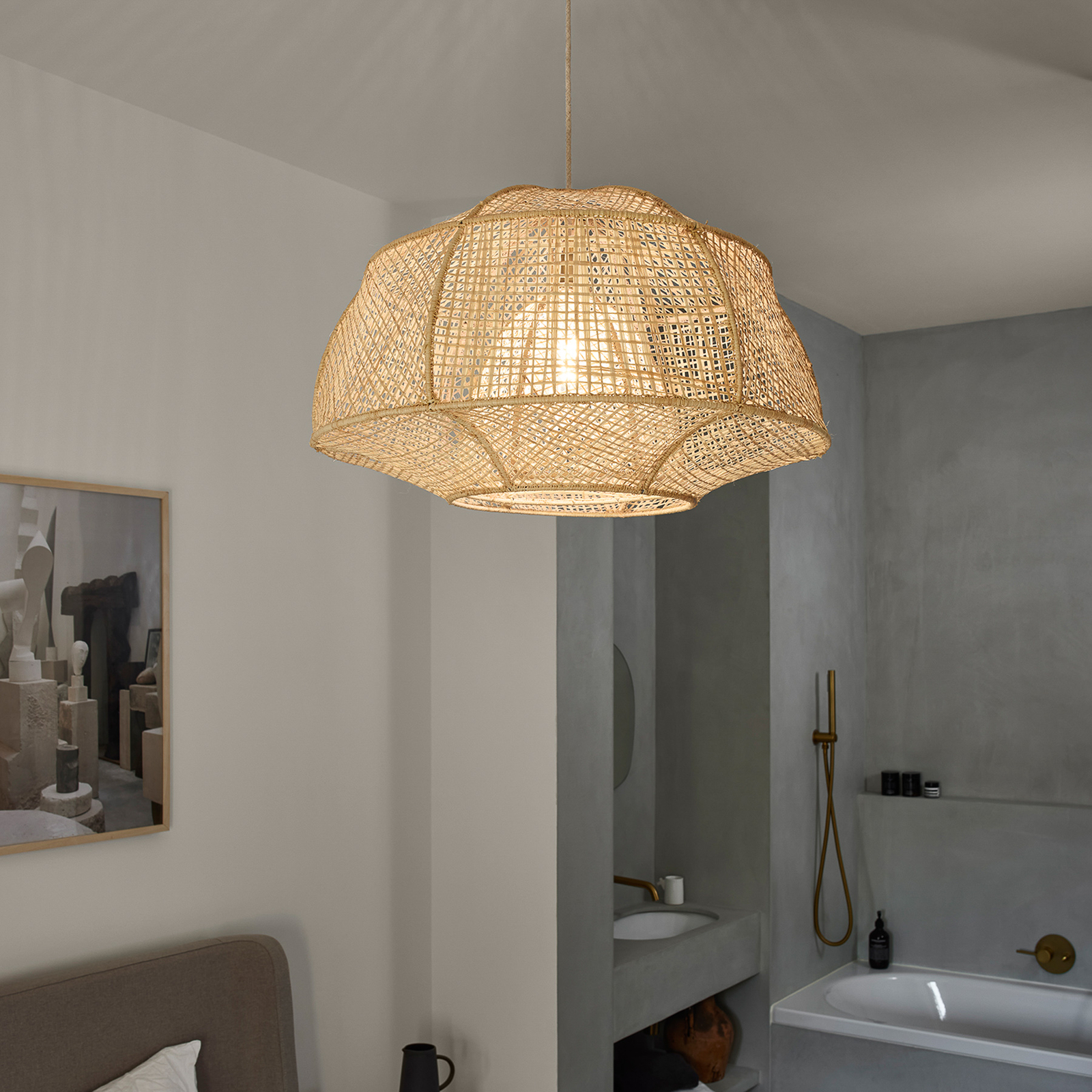 MARKET SET Závěsná lampa Odyssée, palmové vlákno, Ø 78 cm
