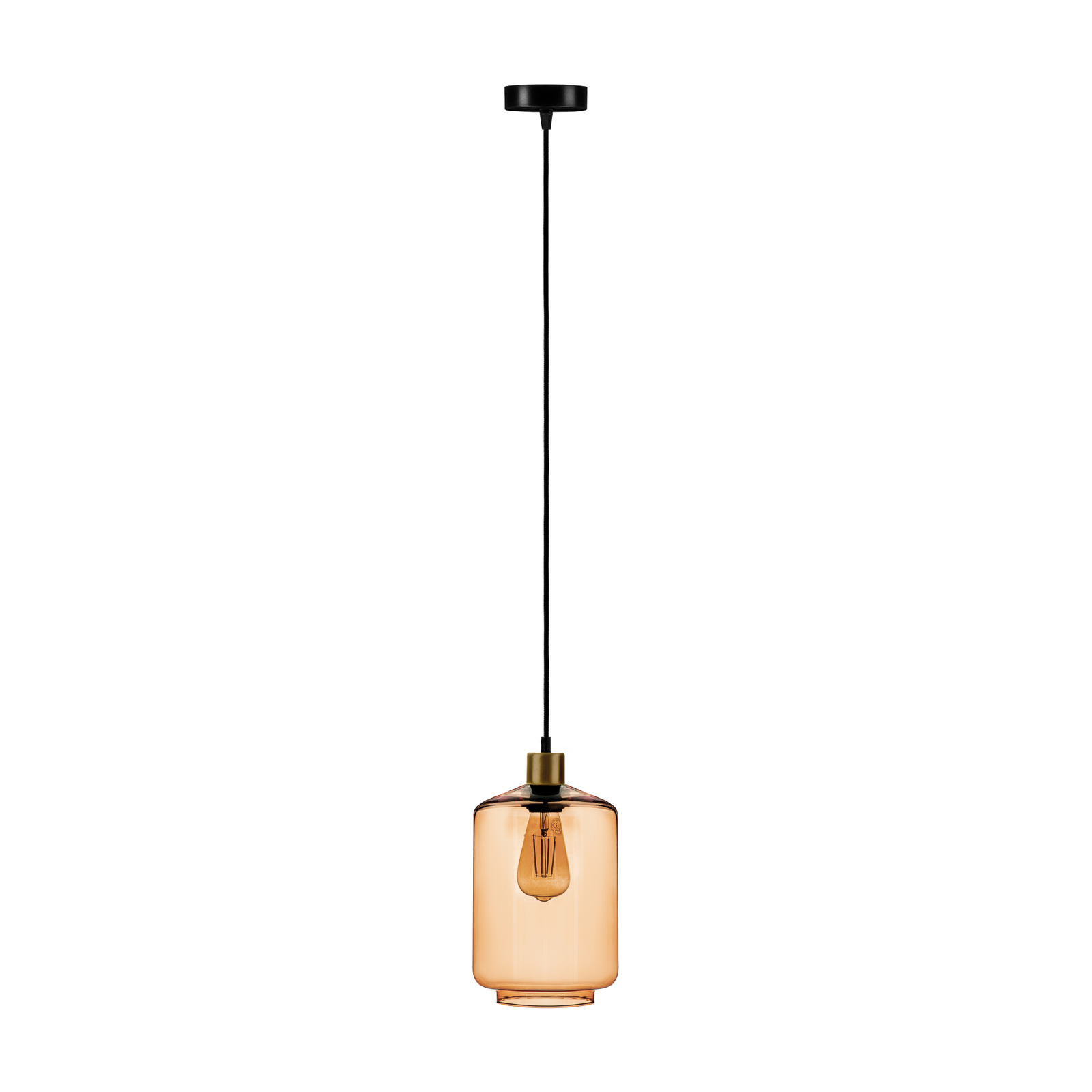 Lampada a sospensione a tubo con paralume in vetro marrone chiaro Ø 17cm