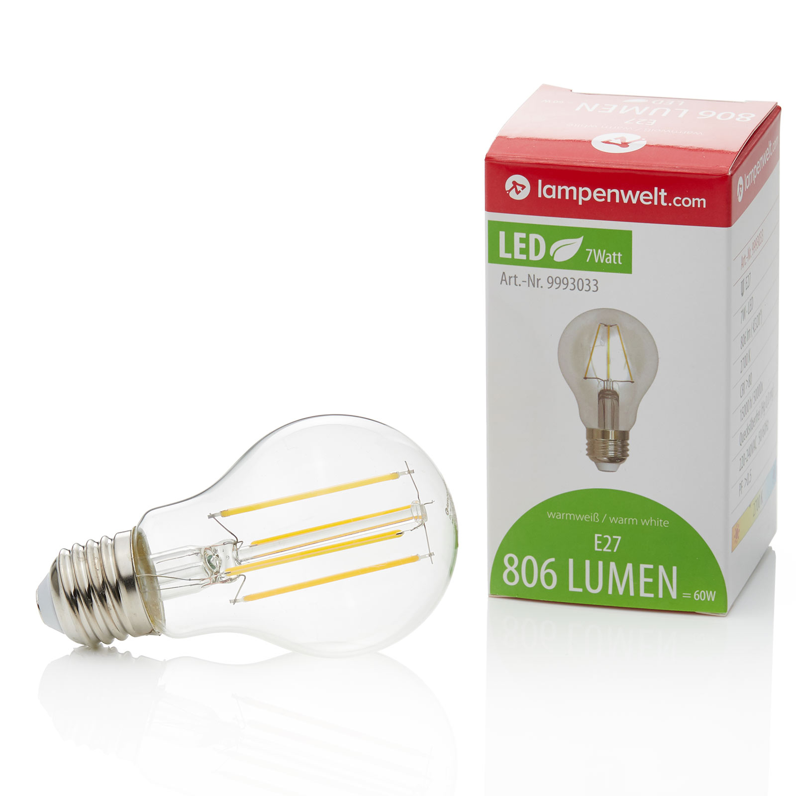 E27 filament LED bulb 7 W, 806 lm, 2,700 K, clear