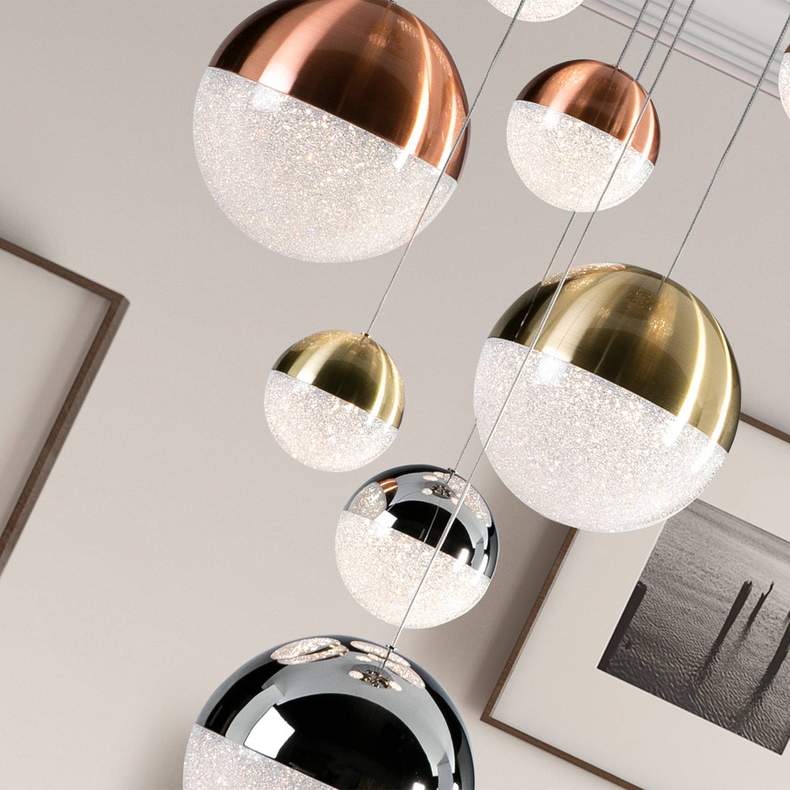 Lampa wisząca LED Sphere, 9-punktowa, ściemniana, Ø 50 cm, multicolor
