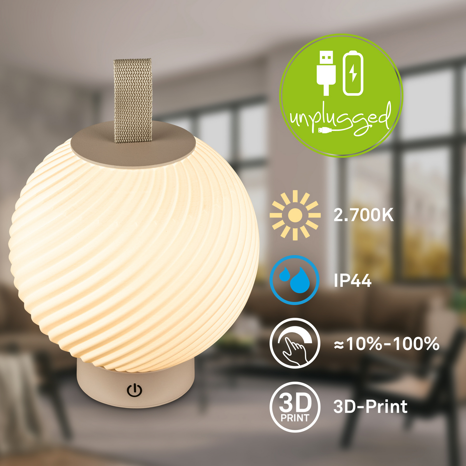 „Brilo unplugged Globe“ LED stalinė lempa su akumuliatoriumi, smėlio „Brilo unplugged Globe“ LED stalinė lempa su akumuliatoriumi, smėlio