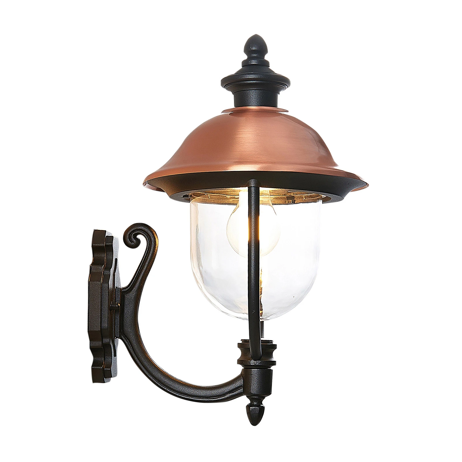 Candeeiro de parede exterior Lindby Clint, cobre, montagem para cima,