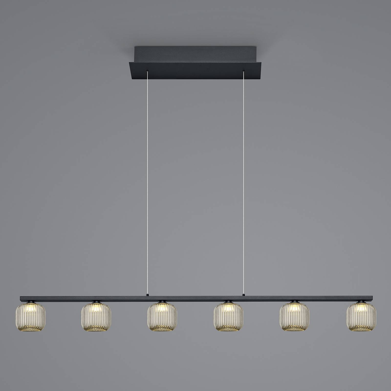 HELL Závěsné svítidlo Loft LED s kouřovým sklem, šest světelných zdrojů