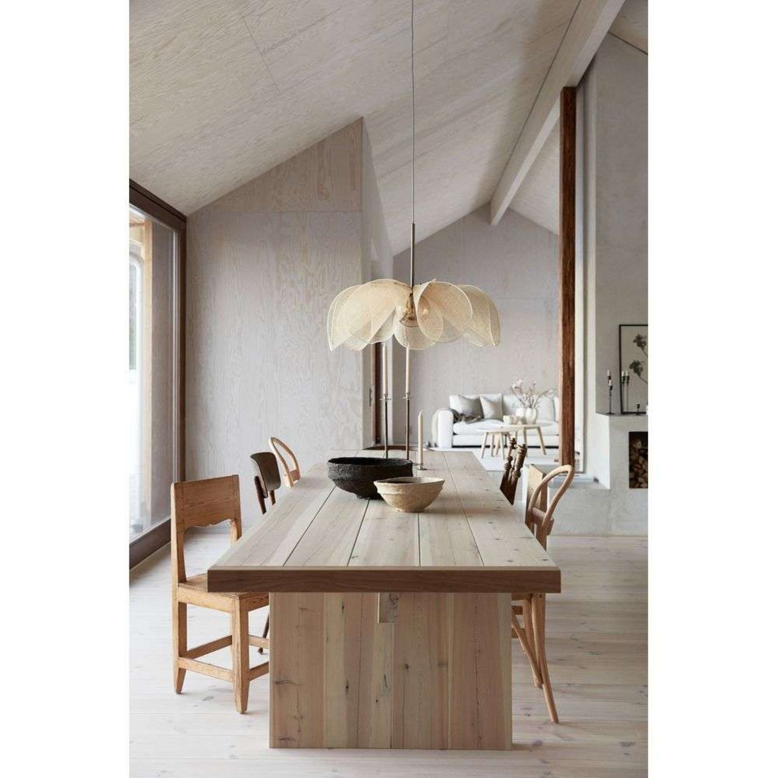Hanglamp Styrka, Ø 75 cm, messing/beige, bananenvezel