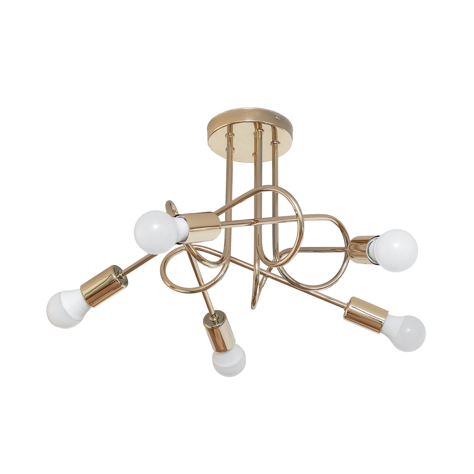 Plafonnier Oxford, doré, à 5 lampes, Ø 47 cm, métal