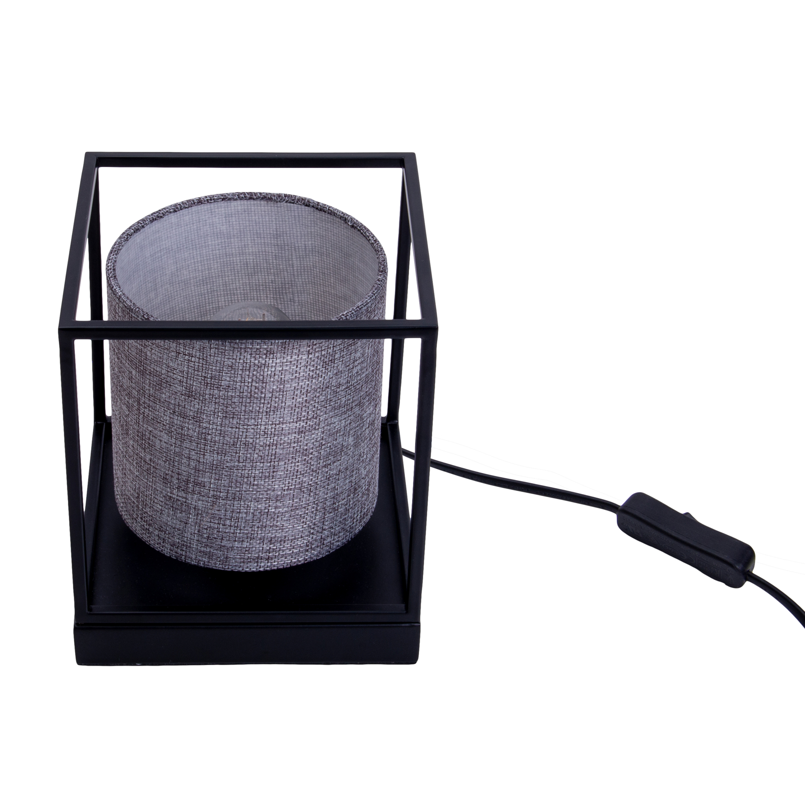 Beta table lamp, metal, grey fabric lampshade