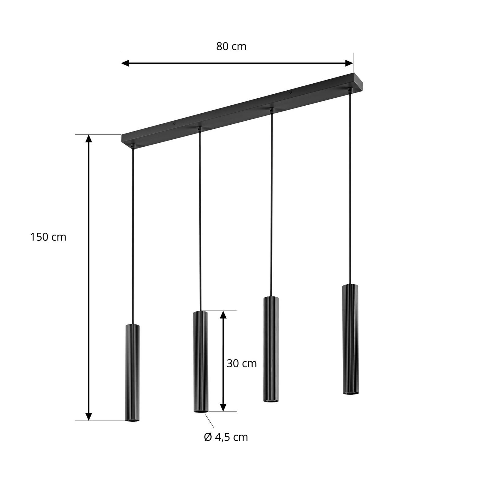 Lindby hanglamp Kardis, 4-lamps, antraciet, lengte 70 cm