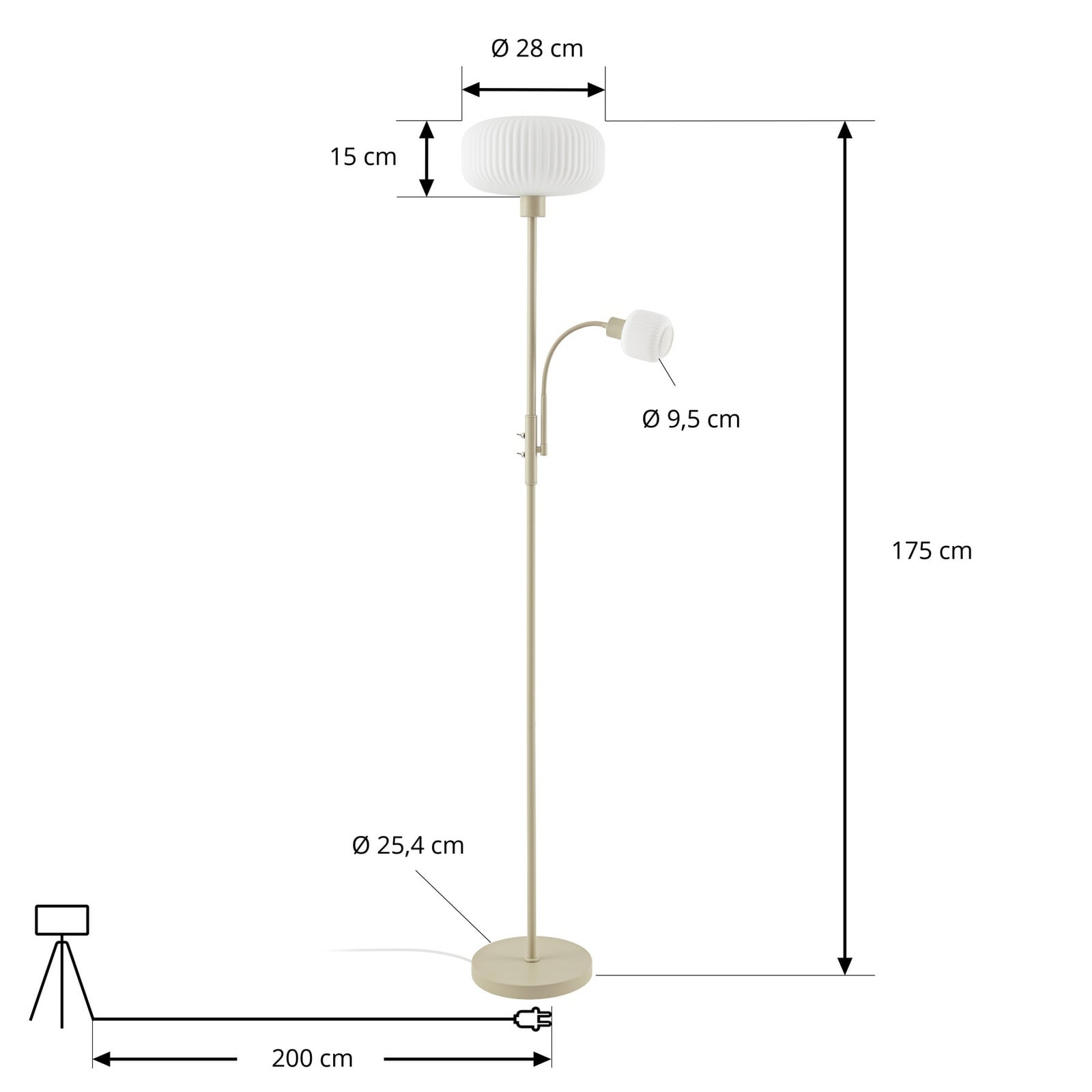 Ingrid-lattiavalaisin, beige/valkoinen, 175 cm, lukuvalo, E27, E14 – Lindby Ingrid-lattiavalaisin, beige/valkoinen, 175 cm, lukuvalo, E27, E14 – Lindby