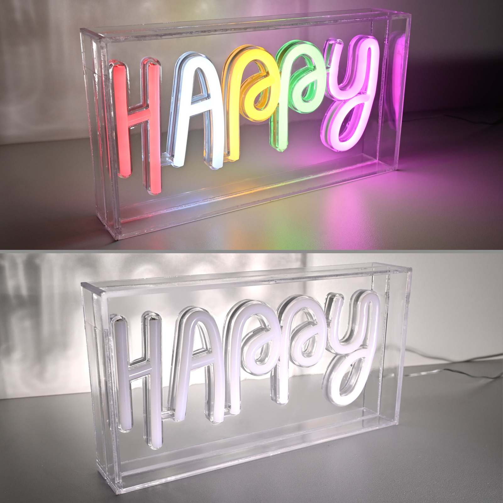 Lámpara de mesa LED Neon Happy, USB