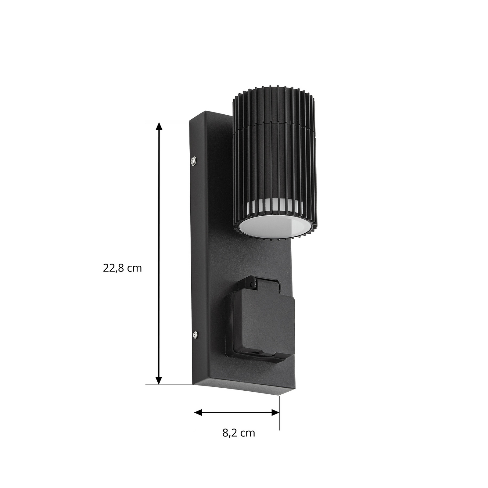 Enerio Außenwandleuchte, IP44, GU10, schwarz, Steckdose, Aluminium - Lindby